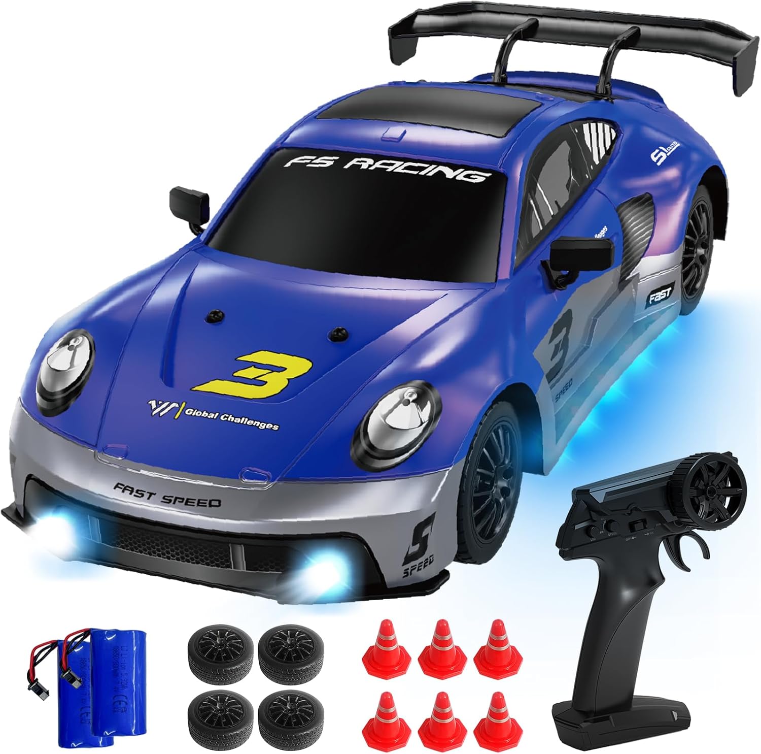 Fistone RC Drift Racing Car Toy for Kids, 2.4GHz 1:16 Scale 4WD High Speed Remote Control Car, Racing Sport Toy Car with LED Lights, Racing and Drift Wheels