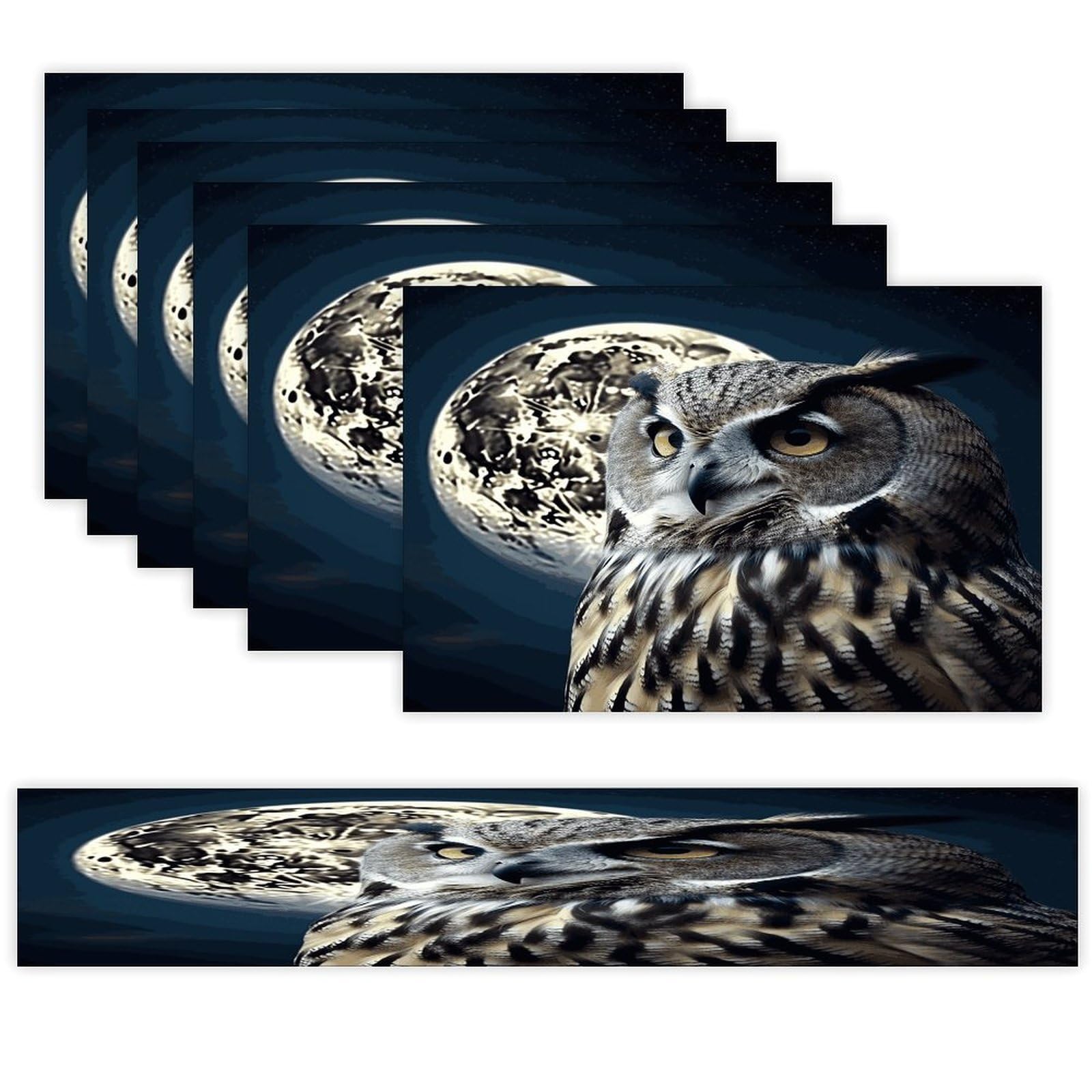 Owl and Moon Table Runner and Placemats Set of 6 Heat Resistant Table Runner Place Mats Modern Cloth Table Mat Washable Linen Placemat Festive Reusable Set