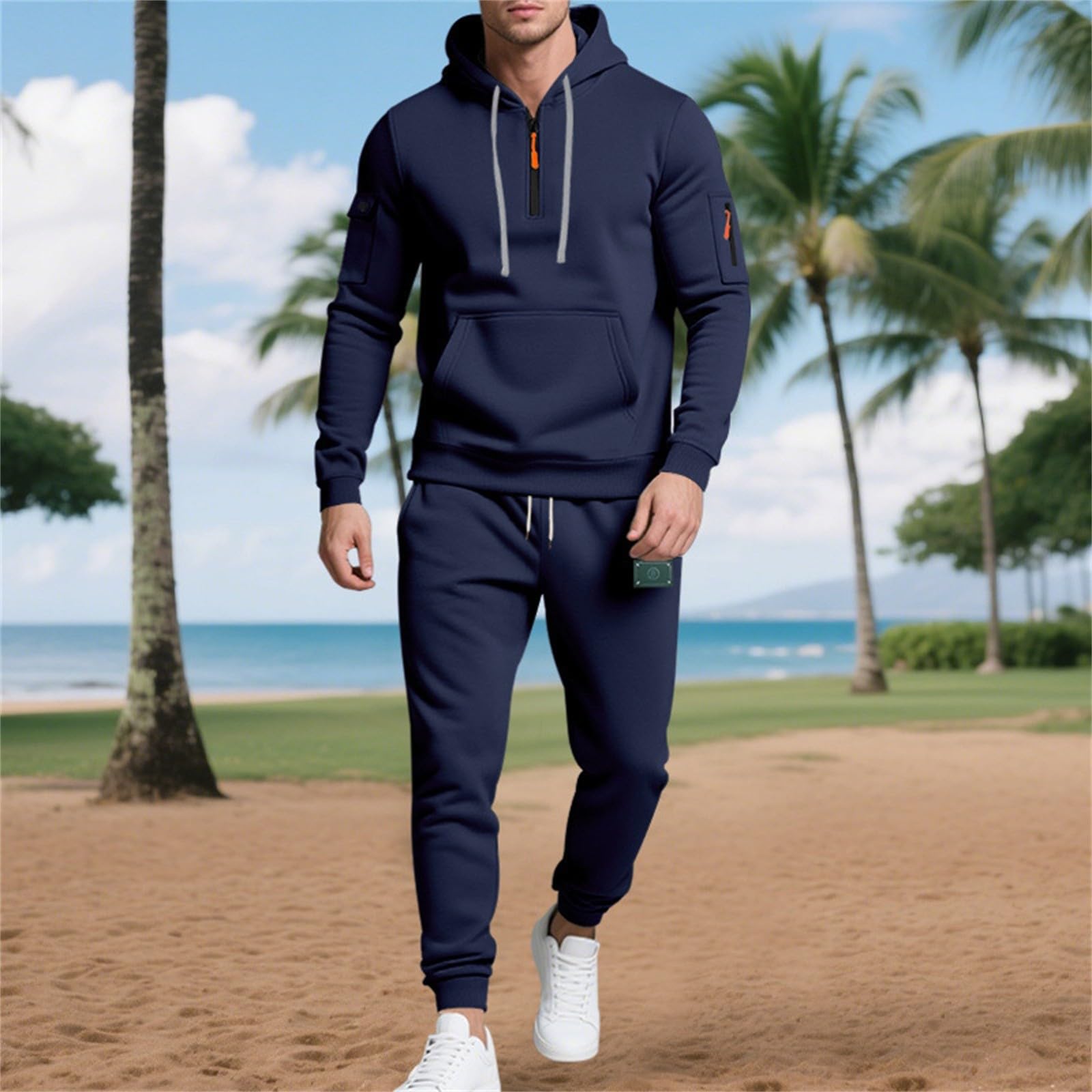 Conjunto de chándal para hombre con media cremallera y capucha y parte