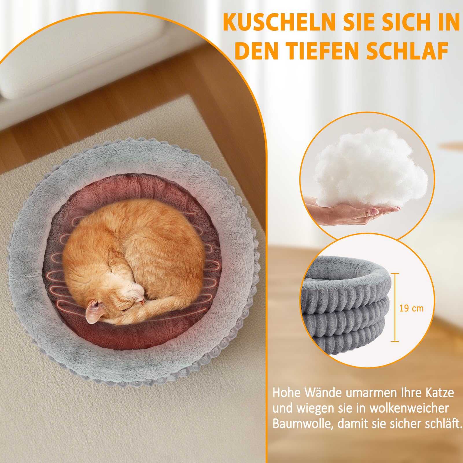 Beheiztes Katzenbett, rundes Wärmebett für Katzen und Hunde, elektrisches Haustierbett für erholsamen Schlaf, Katzen-Heizbett mit verstellbarem Heizkissen, waschbar