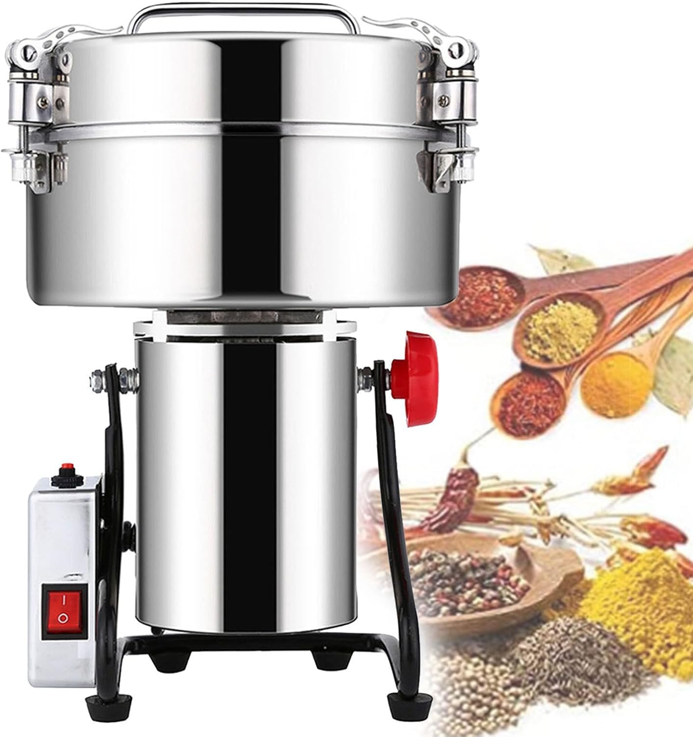 JNTFNE Electric Grain Grinder 4500g Spice Mill Stainless Steel &Commercial Motor, for Herb/Spice/Nut/Cereal, Herb with Protection of Overload