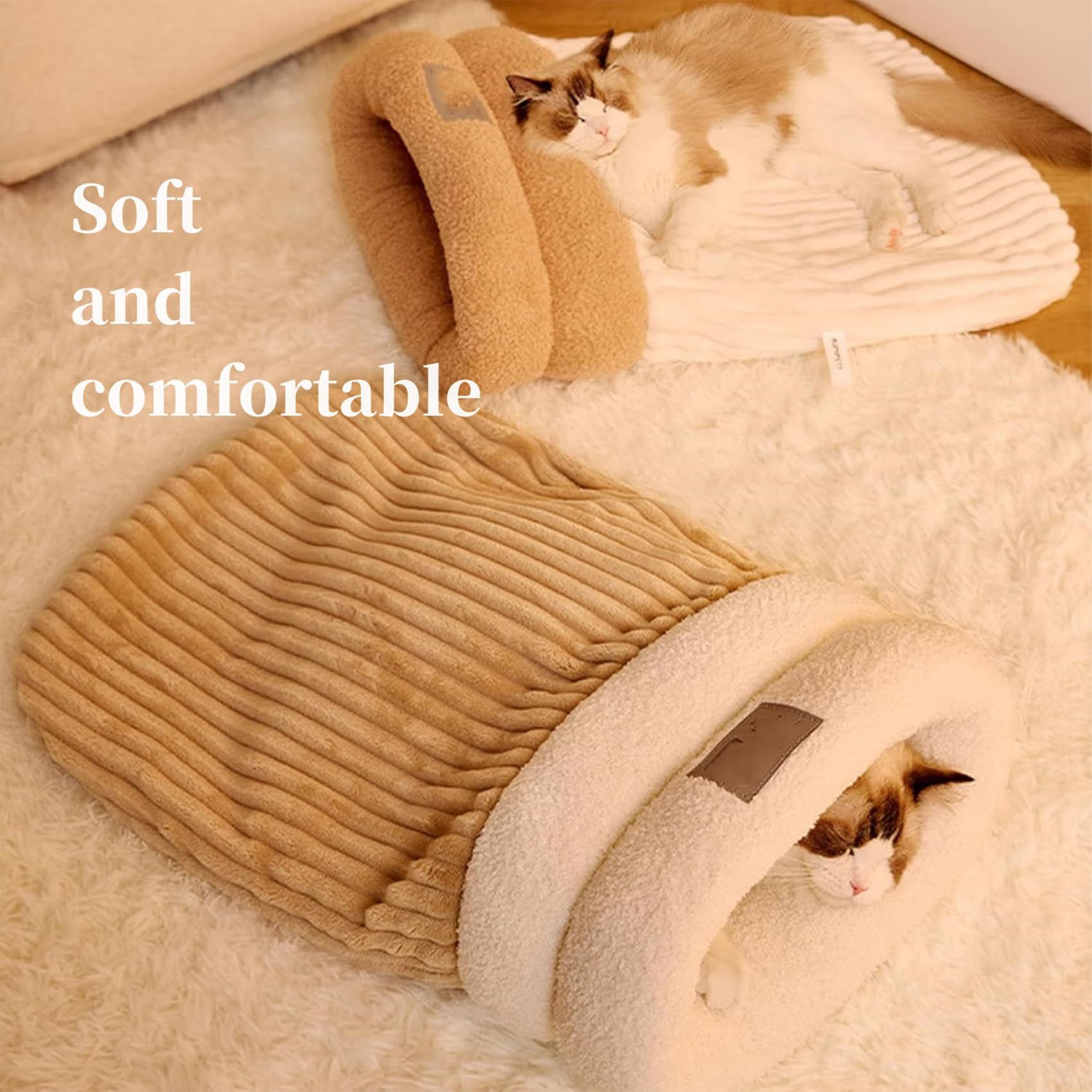 Cat Sleeping Bag, Cat Sleeping Bag for Indoor Cats, Cat Winter Sleeping Bag, Cat Bed Cave, Winter Cat Sleeping Bag for Cats, 360°Wrap Comfortable Soft Plush Sack Self Warm Pet Snuggle Sack (L,Gray)