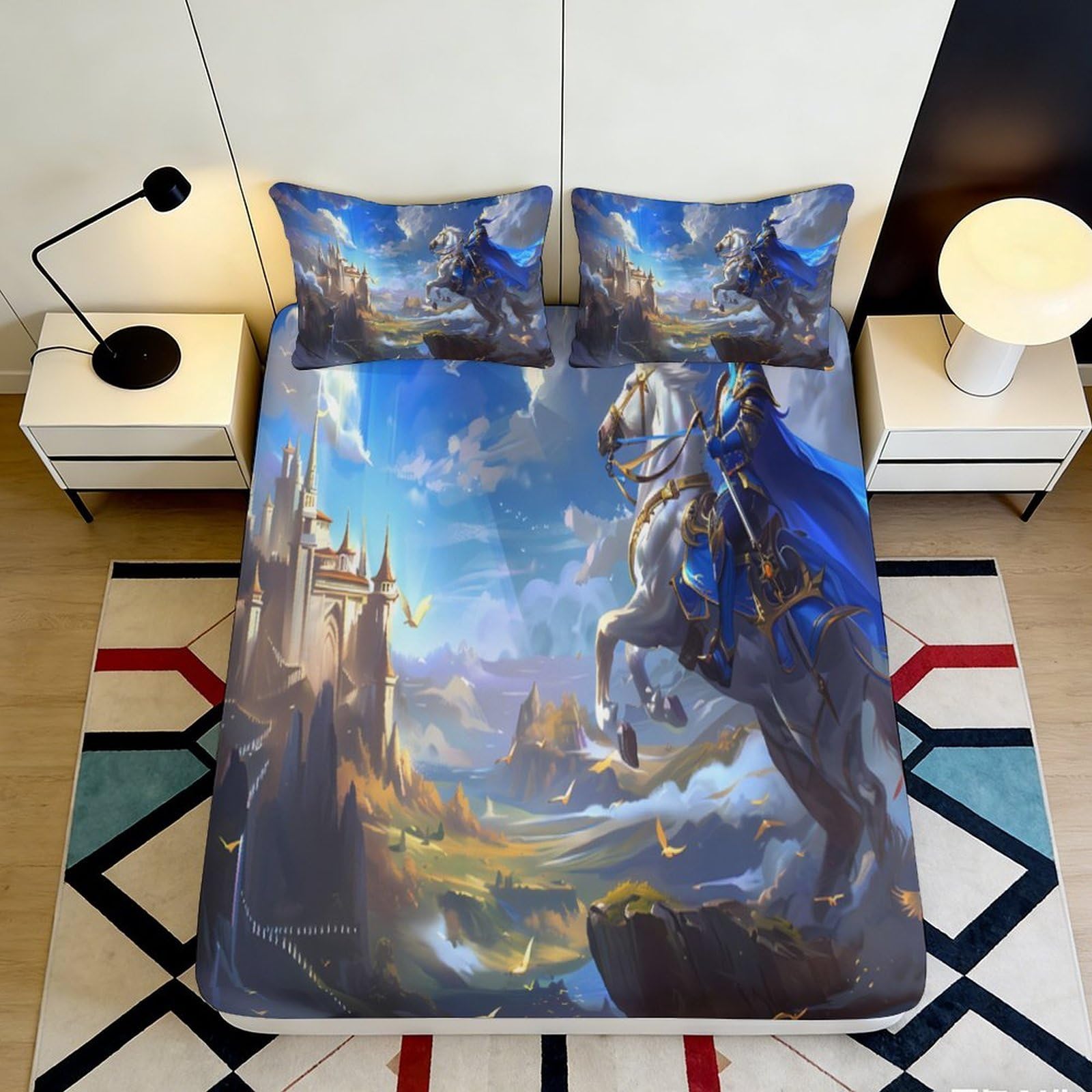 Pnayamiorkfel Style-1 3D Printed Fantasy Castle Fitted Sheet Microfiber Soft Medieval Knight Bed Cover For Bedroom Dorm Decor 90X200x25cm