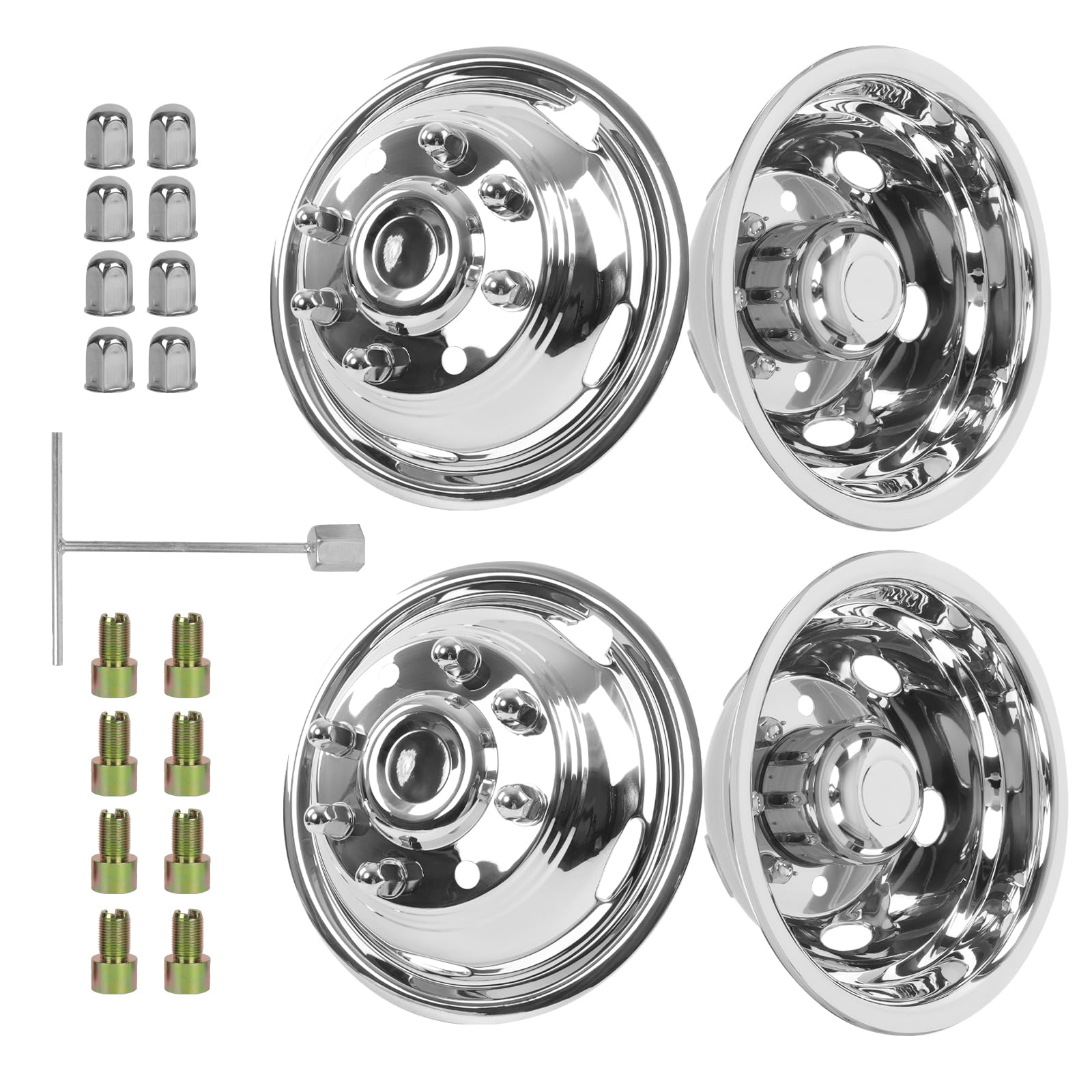 hightall 17 Wheel Simulators, 17" 8 Lug 5 Hand Holes Stainless Steel Hubcaps,Polished Surface,Bolts On Wheel Cover Set Compatible with 2011-2025 Chevy SILVERAD0 3500/GMC Sierra 3500 HD DRW