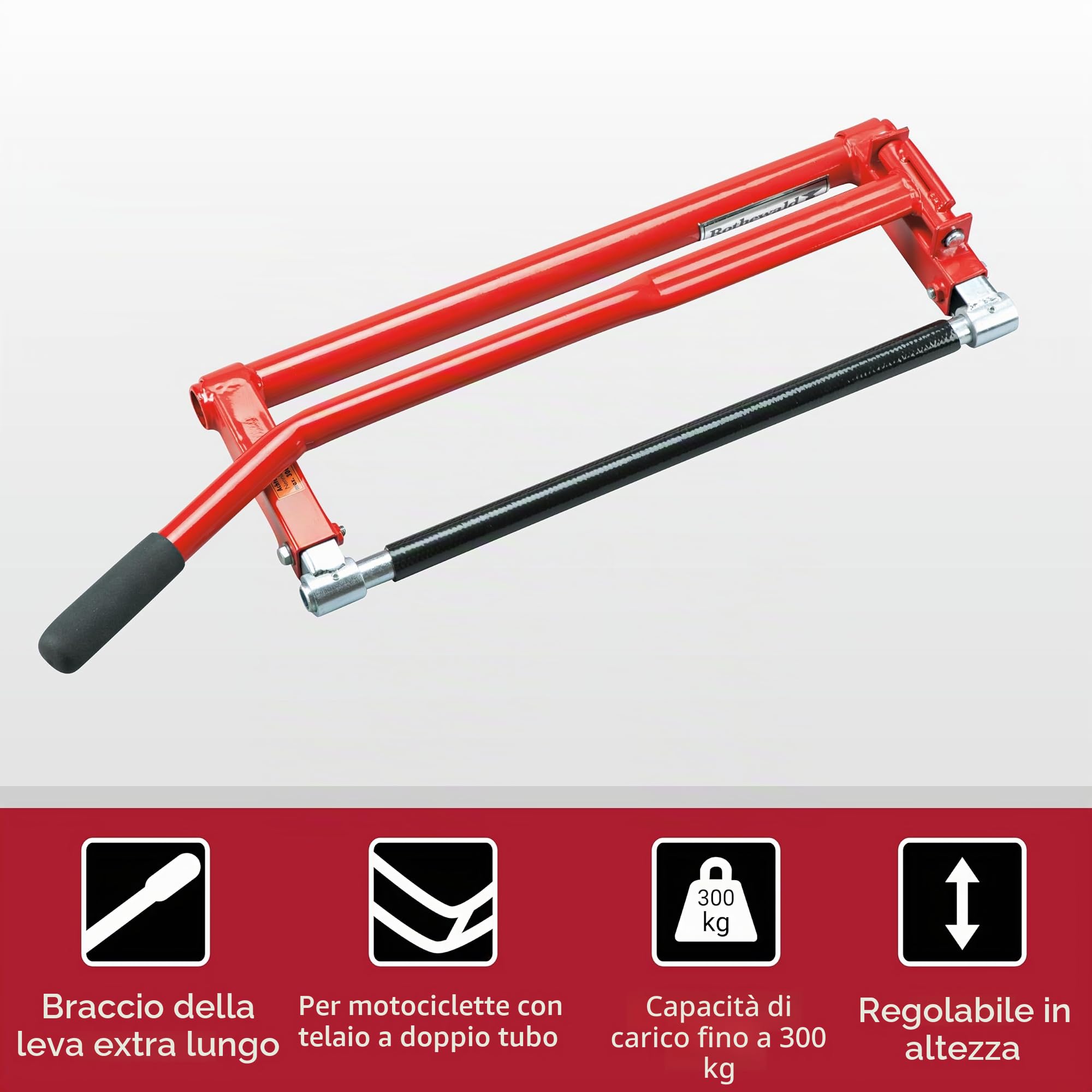 Rothewald Sollevatore per moto con doppio telaio sollevatore moto per lavori di cura, manutenzione e riparazione, supporto moto per larghezza massima del telaio 40 cm