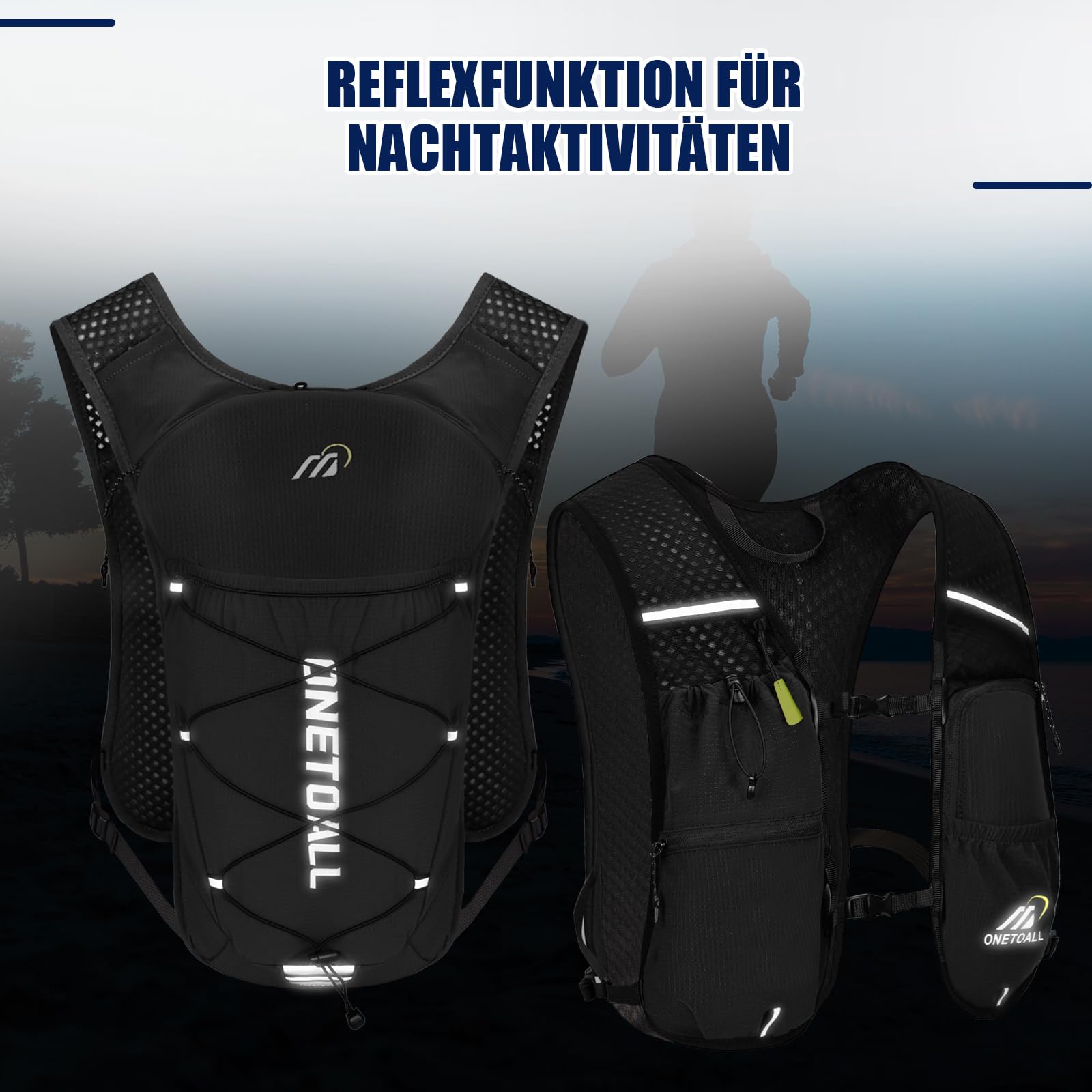 Laufweste Damen mit 500ml Trinkflasche/2L Trinkblase, Leichter Trinkrucksack Laufen Herren 6L, Runing Vest Reflektierend für Jogging, Trailrunning, Fahrrad, Marathon, Motorrad, nur 150g