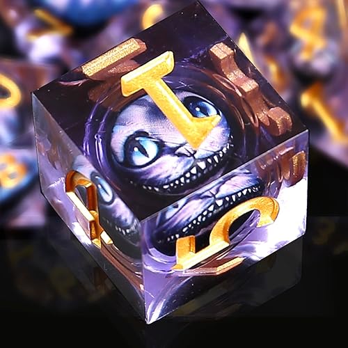 Miniatura 1 de DND - Juego de dados Dungeons and Dragons, 7 piezas con núcleo líquido, dados de resina de borde afilado D&D Dungeons and Dragons con caja de