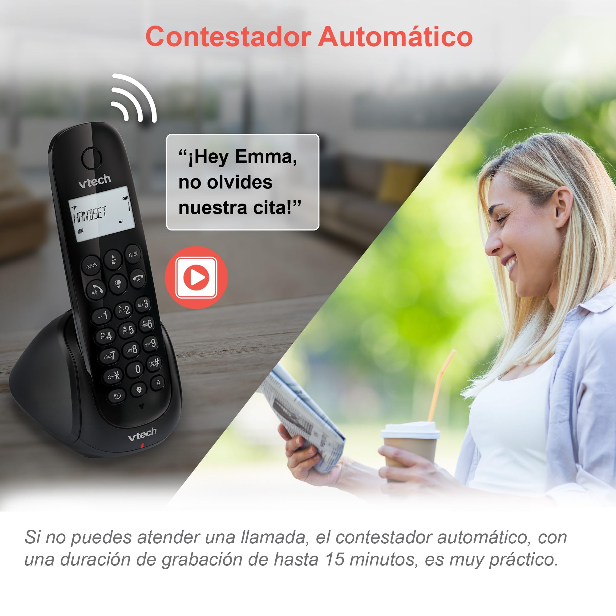 VTech CS1450 Teléfono inalámbrico DECT con contestador automático, función manos libres, bloqueo de llamadas, identificación de llamante/función de llamada en espera,pantalla retroiluminada y modo ECO