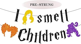 I Smell Children Halloween Banner, Black Glitter Halloween Party Decorations, Hocus Pocus Decorations, I Smell Children Decorations, Halloween Decorations for Home Fireplace Mantel Office