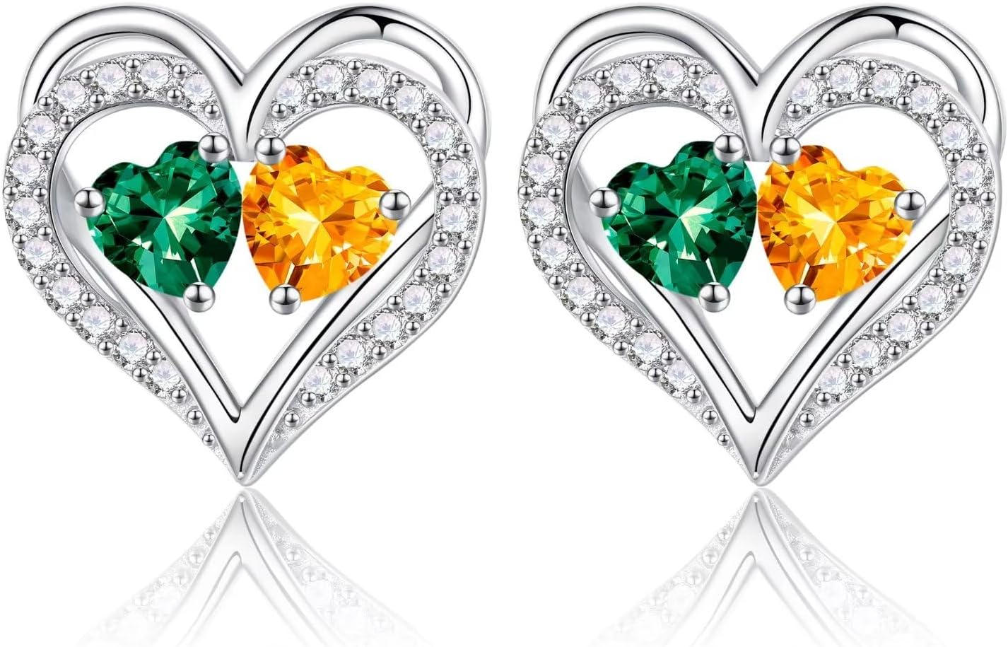 Iefil Valentines Day Gifts – 925 Sterling Silver Heart Birthstone Stud Earrings for Women Anniversary Birthday Gifts for Women Wife Girlfriend Mom