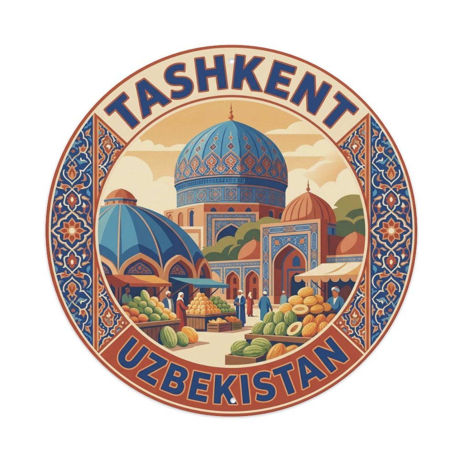 Yrnq 8X8inch Vintage Style Vintage Travel Tashkent Uzbekistan Mosque Metal Tin Sign