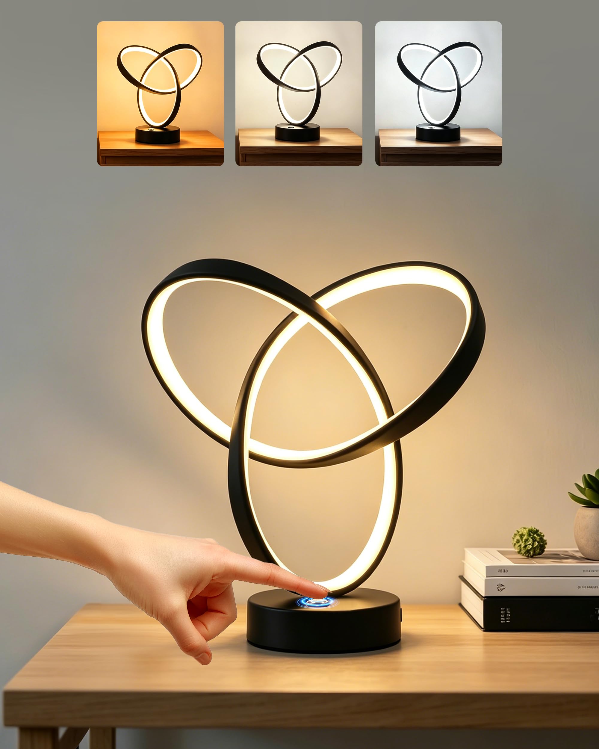AManLife Bedside Lamps,Table Lamps Bedroom Living Room Home Office Dining Room,11 inch Three-Level Dimmable LED Table Lamp,Touch-Controlled Bedside lamp with USB Charging Port(with UK-3-Pin Plug)