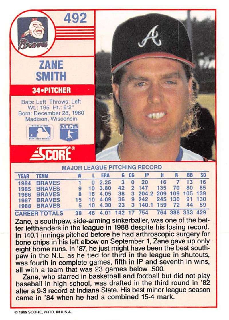 Amazon.com: 1989 Score #492 Zane Smith NM-MT Atlanta Braves