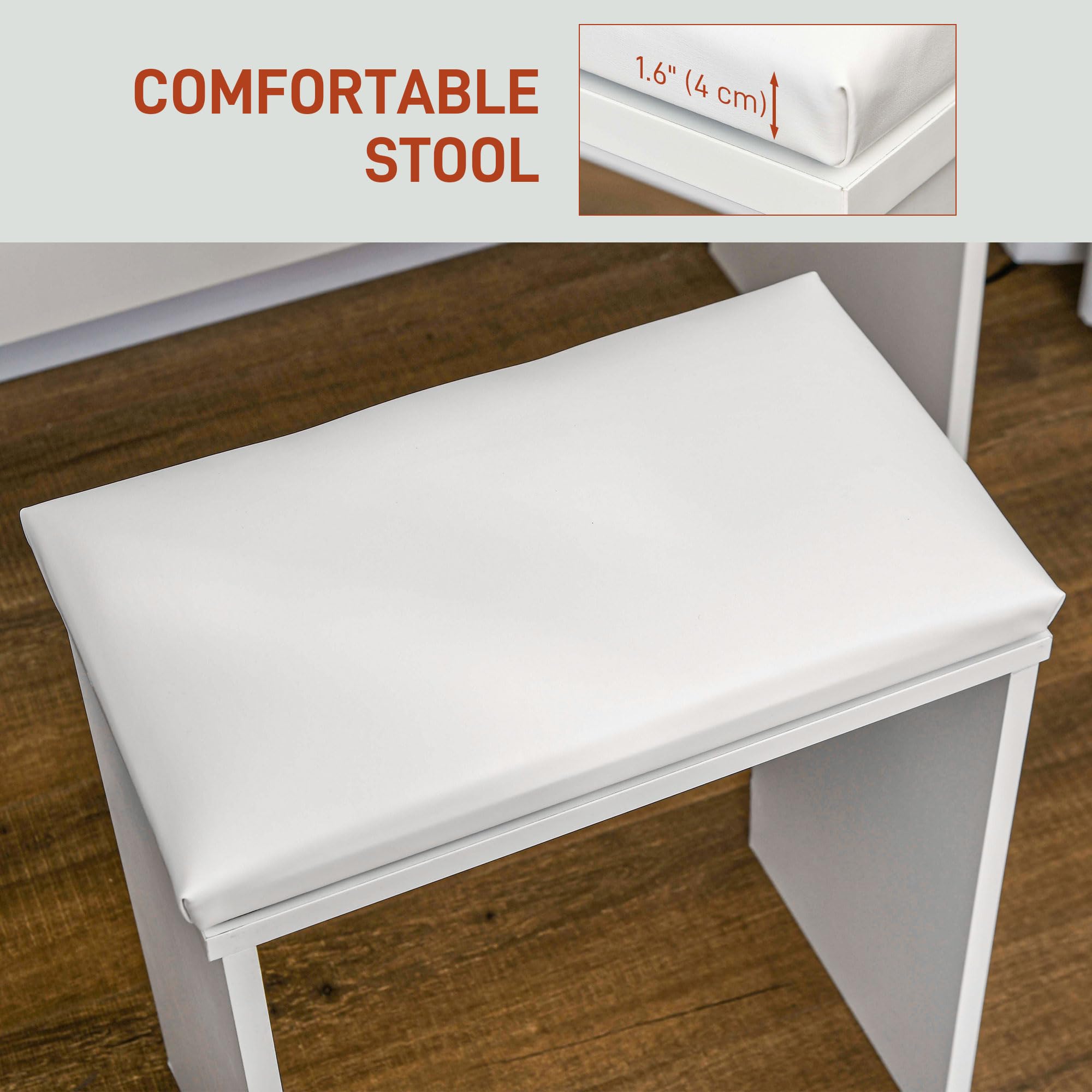 Coiffeuse Avec Miroir LED Et 5 Tiroirs - Table De Maquillage Blanc, Prise USB, 40x80x135 Cm - 8