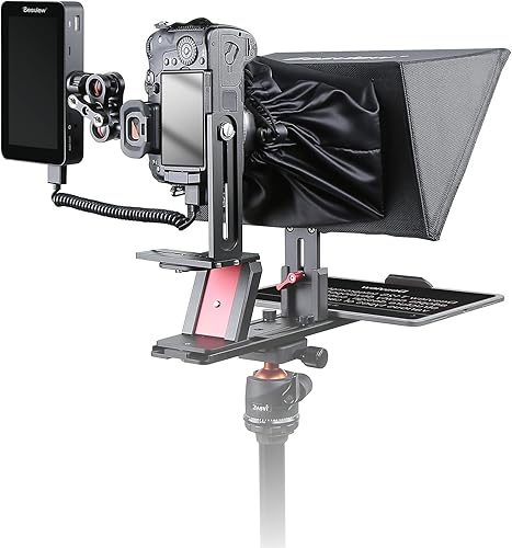Miniatura 9 de Desview T12S Teleprompter 12.9 pulgadas, espejo HD todo metal elevable teleprompters con control remoto y aplicación iOSAndroid para cámaras réflex