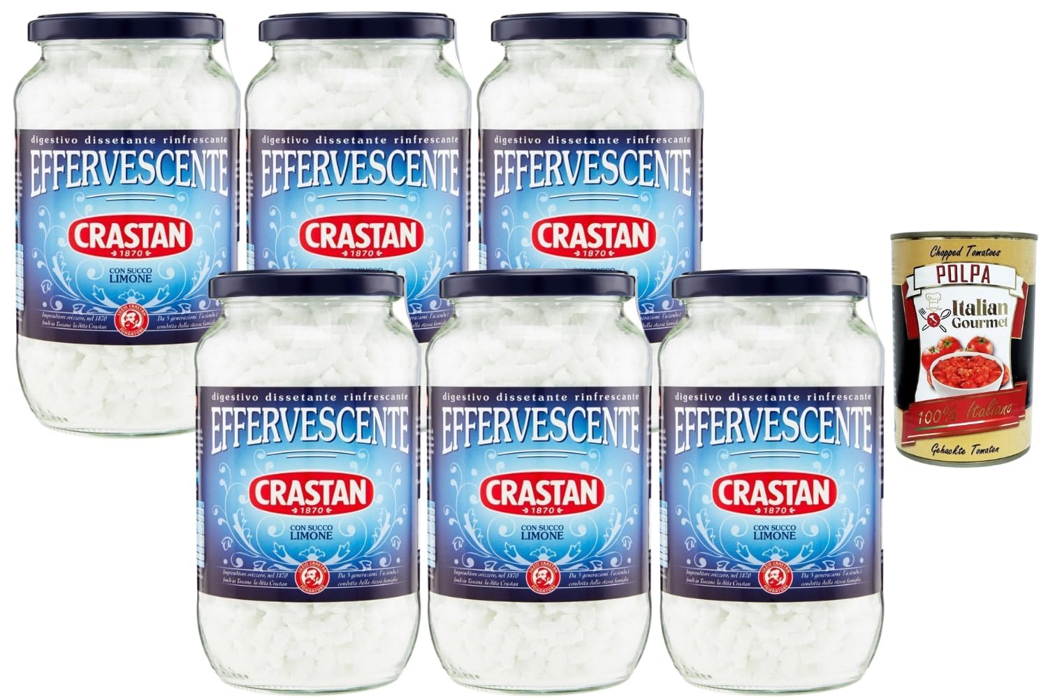 Italian Gourmet - Crastan - Effervescente Citron Digestive Rafraîchissante 6x250 g Poudre Effervescente au Jus de Citron Après Repas Sans Colorants Format Économique + Italian Gourmet Polpa