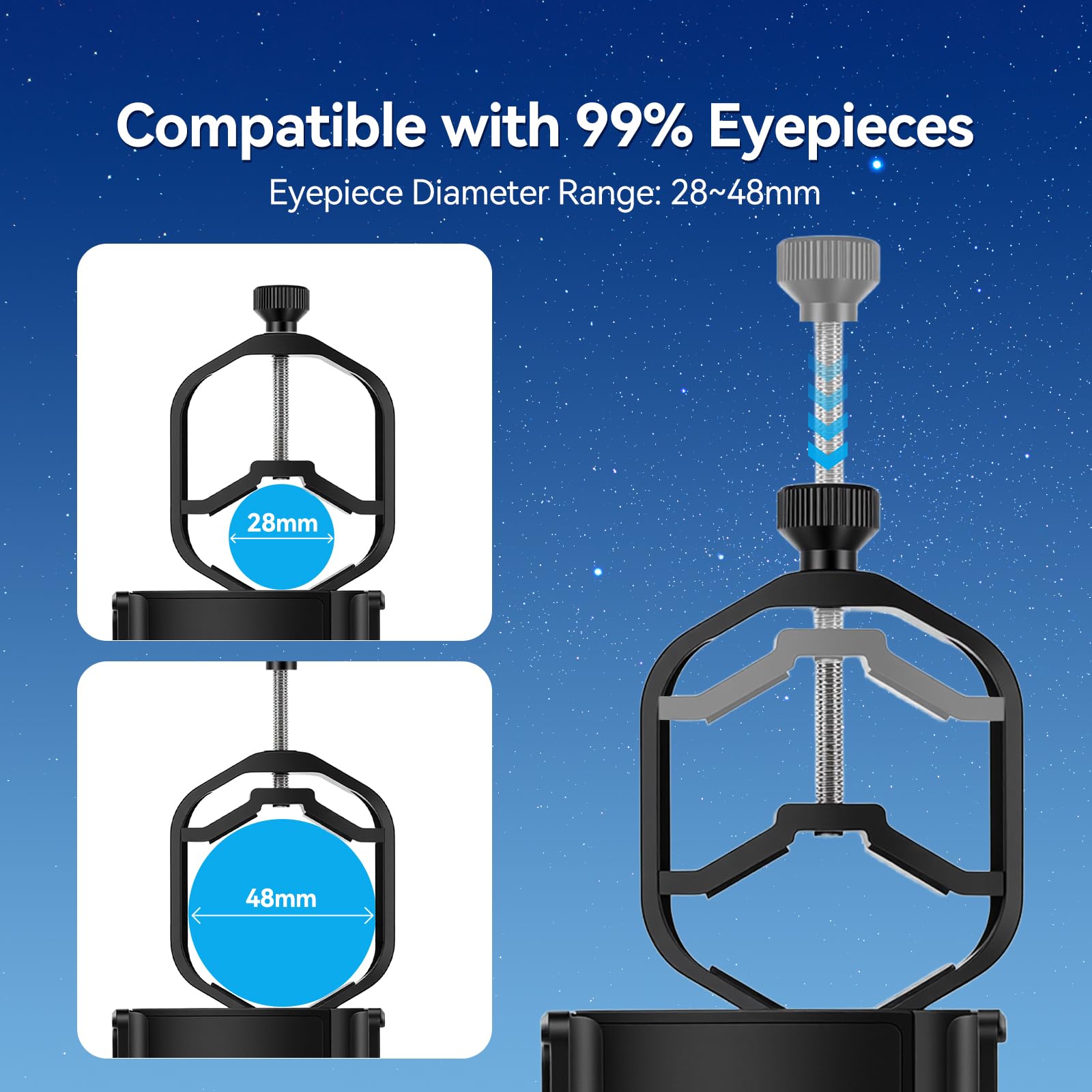 Svbony SV214 Pro - Adaptador Universal para Smartphone de 3 Ejes, Adaptador Digiscoping con Control Remoto Compatible con Ocular de 28 a 48 mm de diámetro, para capturar imágenes a través del