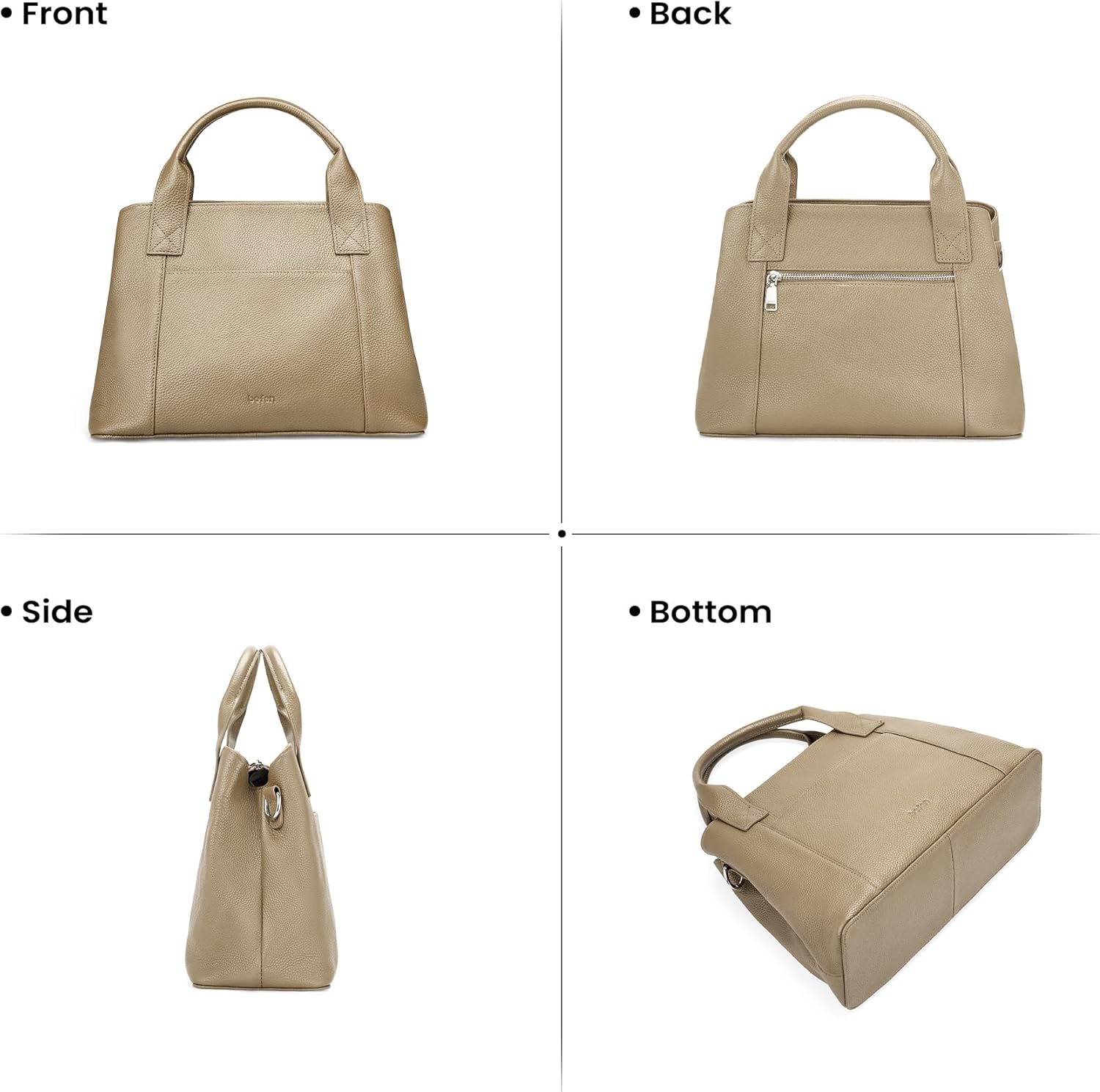 befen Genuine Leather Handbag for Women Small Soft Satchel Tote Bags Crossbody Shoulder Purses with Zipper - Image 7