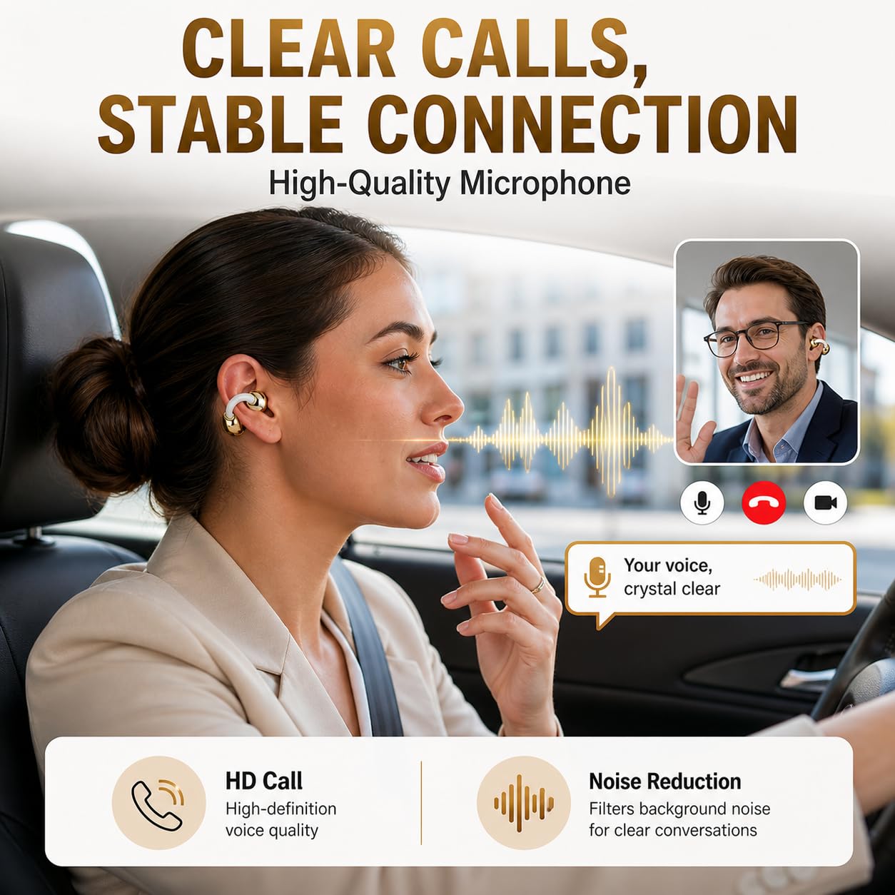 Auricolari wireless intelligenti con vano batteria a mano, Bluetooth 6.0, cuffie aperte con microfono integrato, design con ganci sopra l'orecchio, compatibili con iOS e Android (bianco)