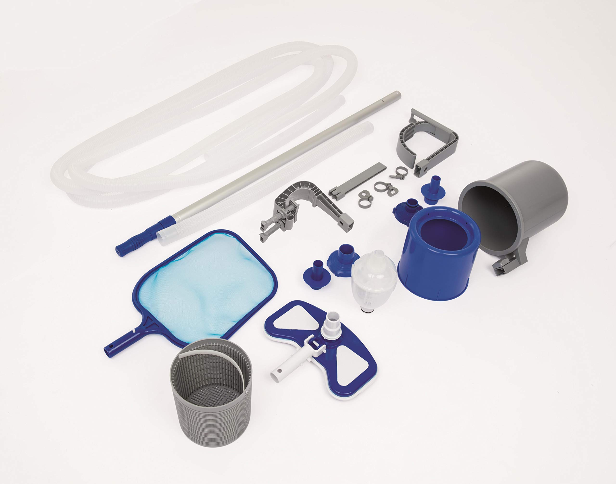 Bestway 58237 Kit d'entretien deluxe avec Skimmer de Surface, Tête de Balai Aspirateur, Tuyau 7,5 M et Épuisette