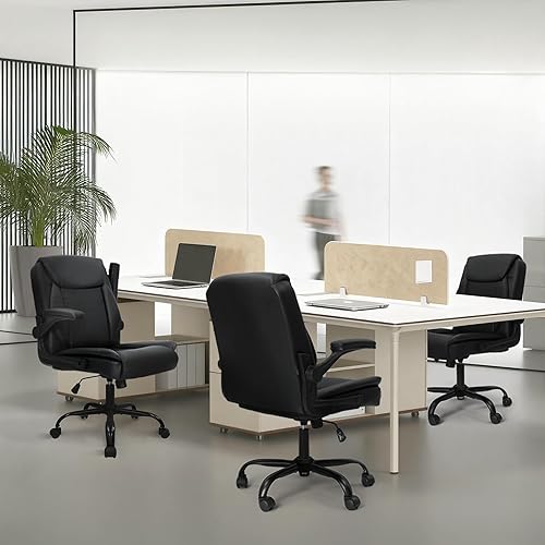 Miniatura 9 de NEO CHAIR Silla de oficina para computadora, ergonómica, ejecutiva, de cuero con respaldo medio, reposabrazos abatibles, ruedas giratorias para