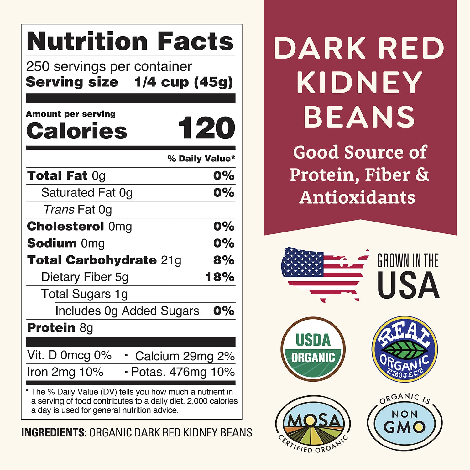 Organic Dried Dark Red Kidney Beans 25 lb Bulk - Non-GMO, USDA Organic, Farmed From Regenerative Soil, Tested Clean Certified, Vegan, Rich in Fiber & Protein for Soups, Salads, & Chili - Grown In USA by Doudlah Farms