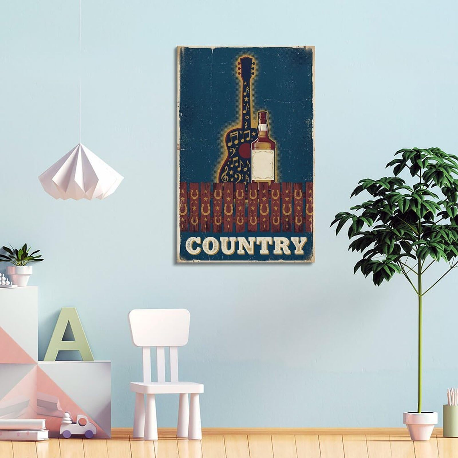 OKNGB Poster decorativo da parete su tela, stile retrò, motivo: Whisky, Tennessee, musica country, poster decorativo moderno, per camera da letto, 40 x 60 cm