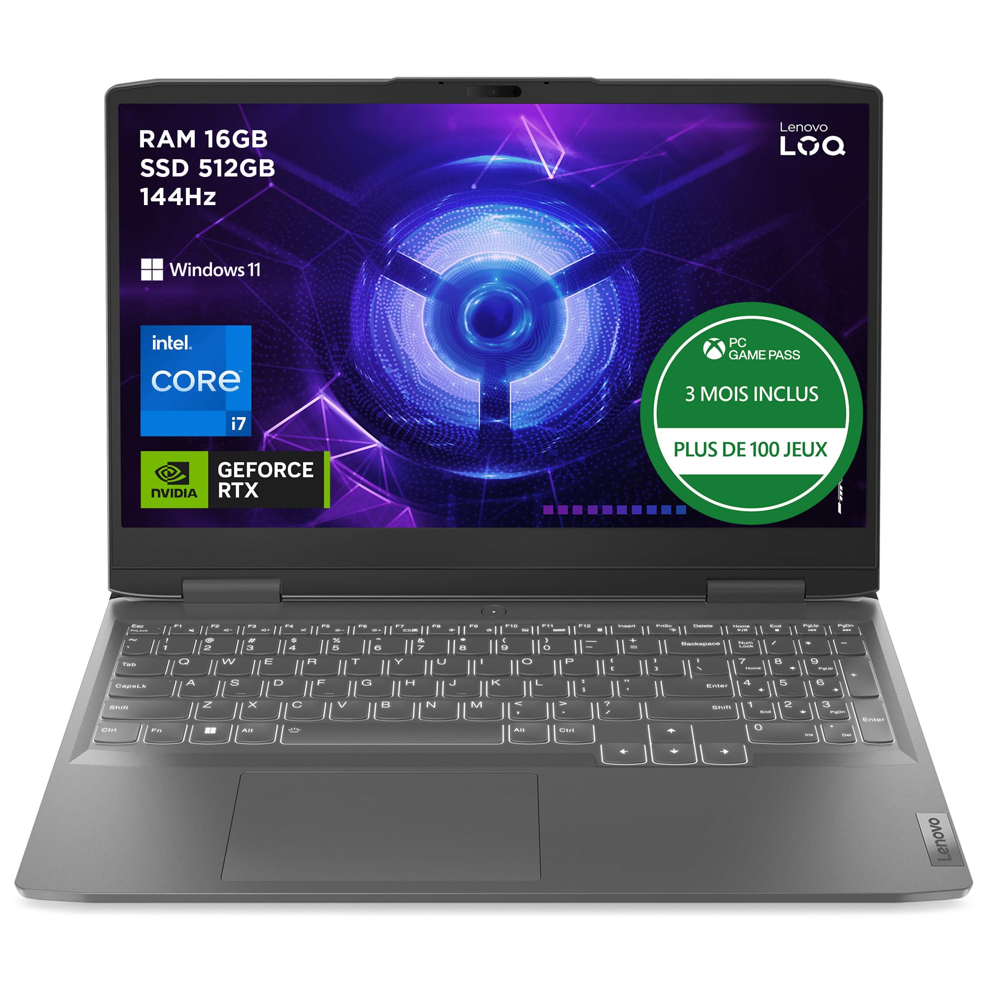Lenovo LOQ 15IRH8 - Ordinateur Portable 15.6'' FHD 144Hz (Intel Core i7-13620H, RAM 16Go, SSD 512Go, NVIDIA RTX 4060 8Go, Windows 11 Home) Clavier rétroéclairé AZERTY Français - Gris