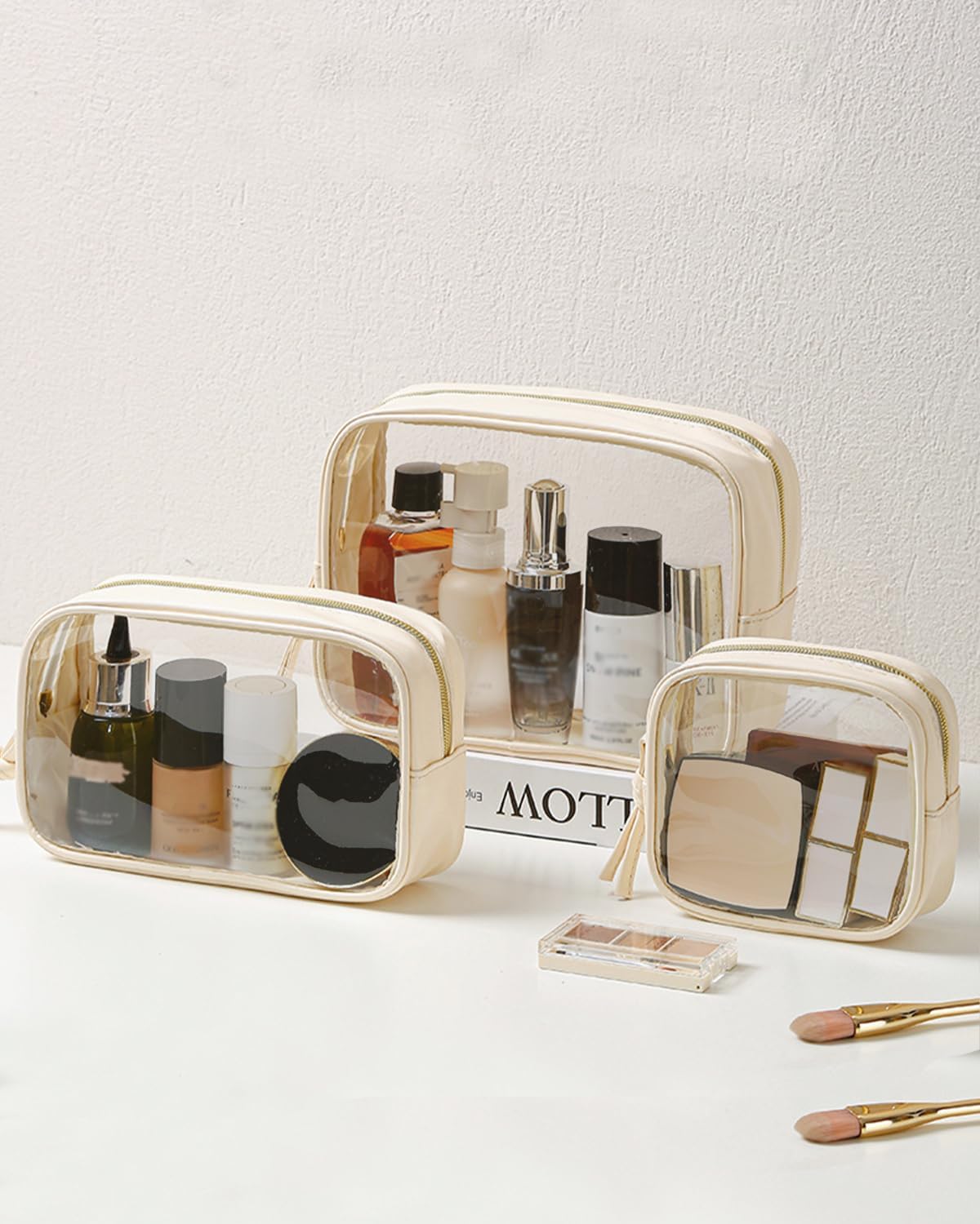 3Pcs Travel Clear Makeup Bag Set for Women, Transparent Toiletry Bag with Zipper Portable Makeup Pouch Organizer Waterproof Small Cosmetic Bag Compact Car Bag Organizer Car Accessories (White Set) - Image 2