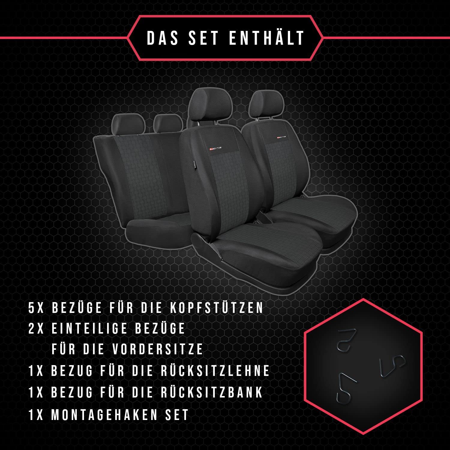 3er Set Autositzbezüge PKW universal | Auto Sitzbezüge Polyester Grau für Airbag geeignet | für Vordersitze und Rückbank | 1+1 Autositze vorne und 1 Sitzbank hinten teilbar 2 Reißverschlüsse