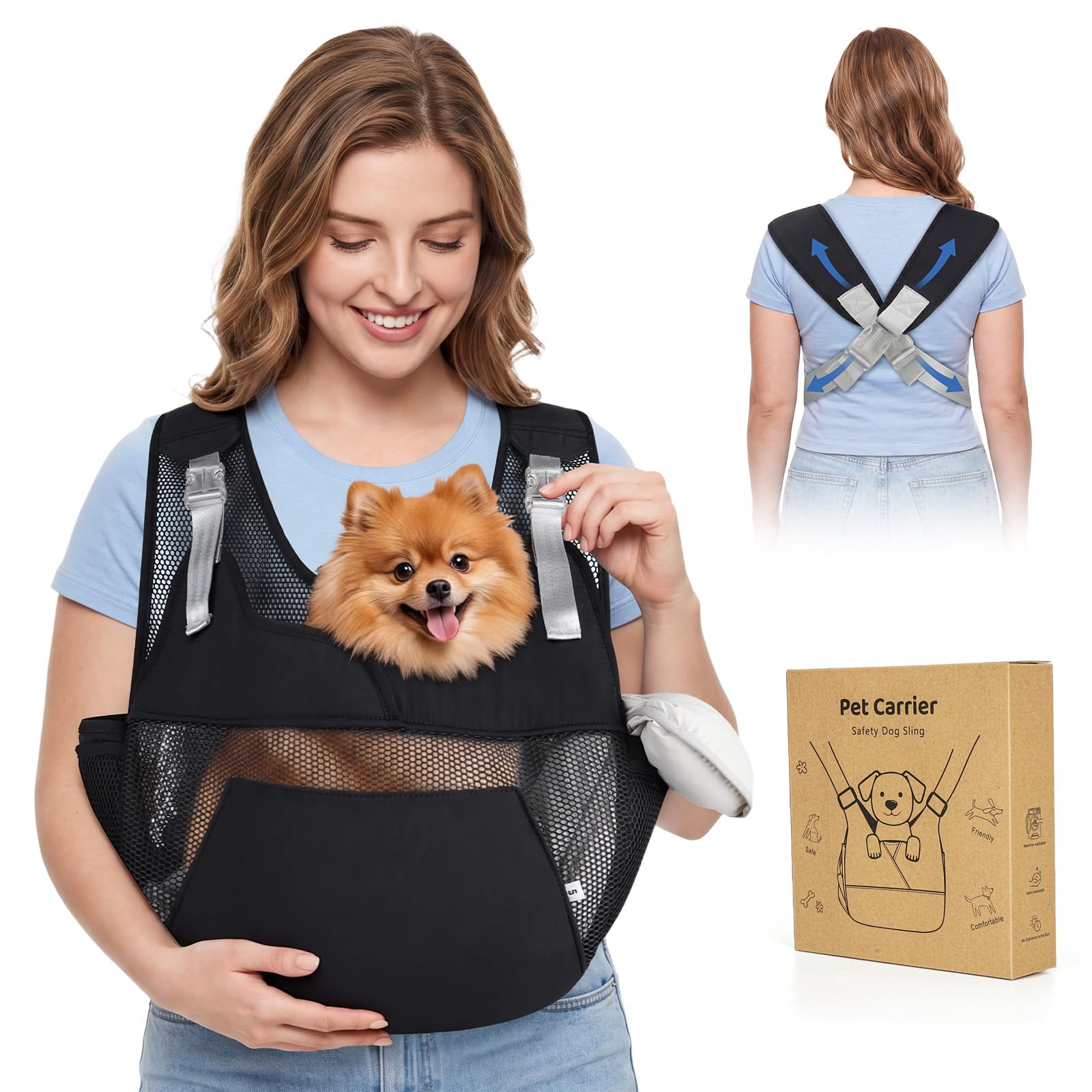 Breathable Dog Sling Carrier for Small Dogs With Thickened Bottom Support