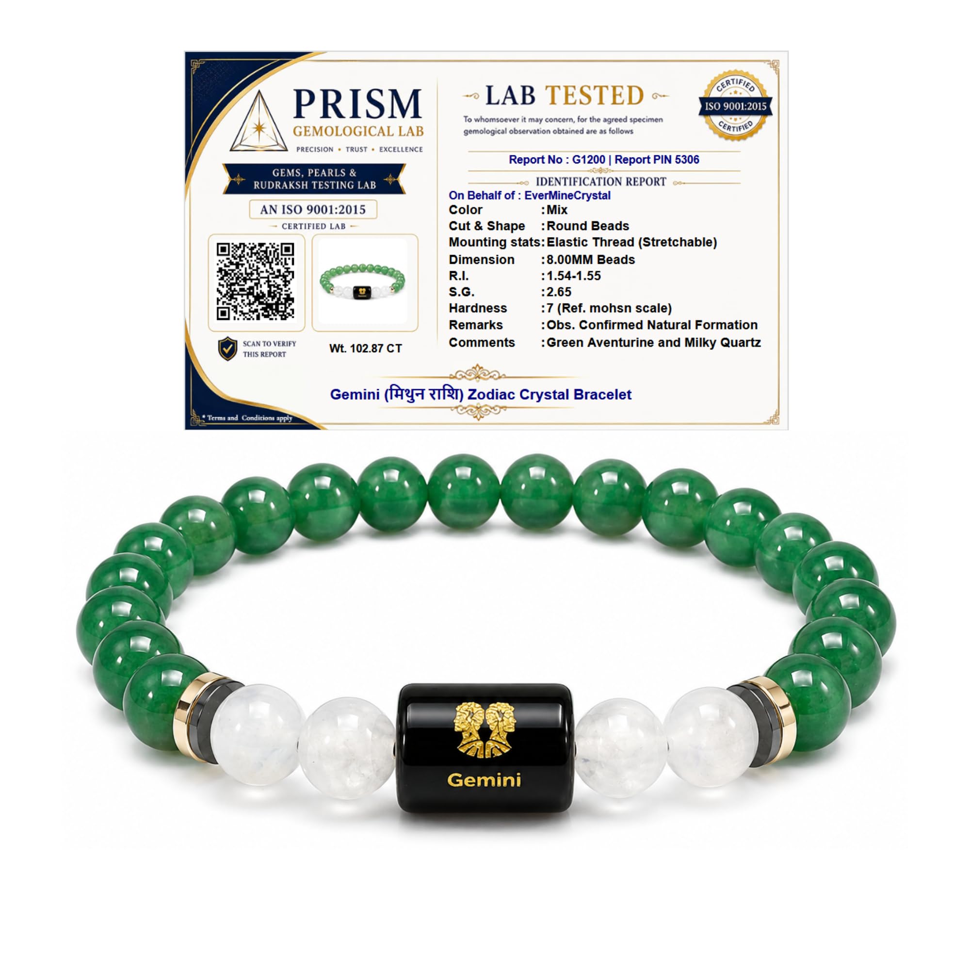 Gemini Zodiac Bracelet (मिथुन राशि) for Men & Women | Green Aventurine & Milky Quartz Crystal Bracelet for Emotional Balance, Focus & Positive Energy | Astrology Healing Bracelet Gift-image-23