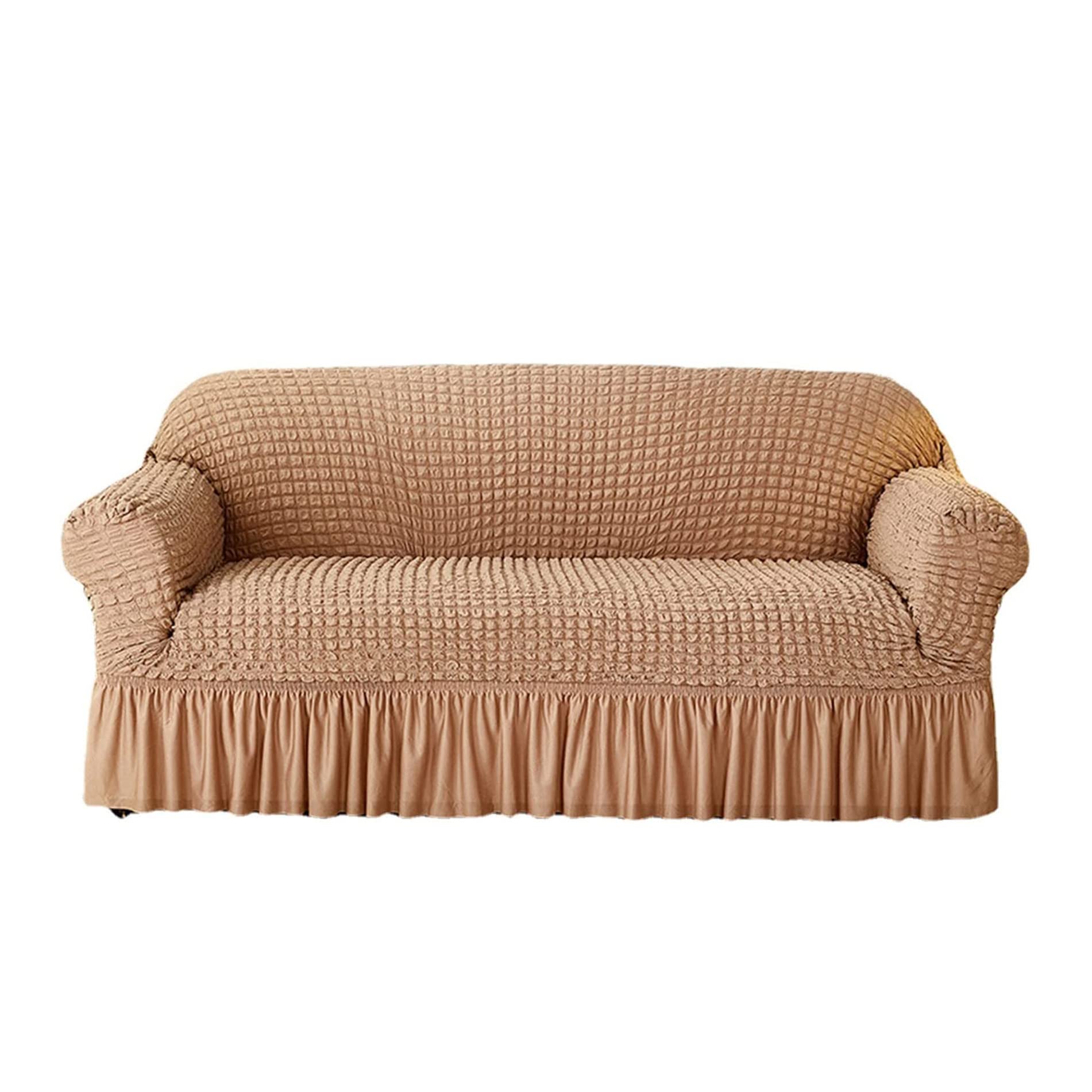Stretch Sofa Cover Fitted Sofa Slipcover High Elasticity Washable Sofa Protector for 2 Seater Sofas Camel