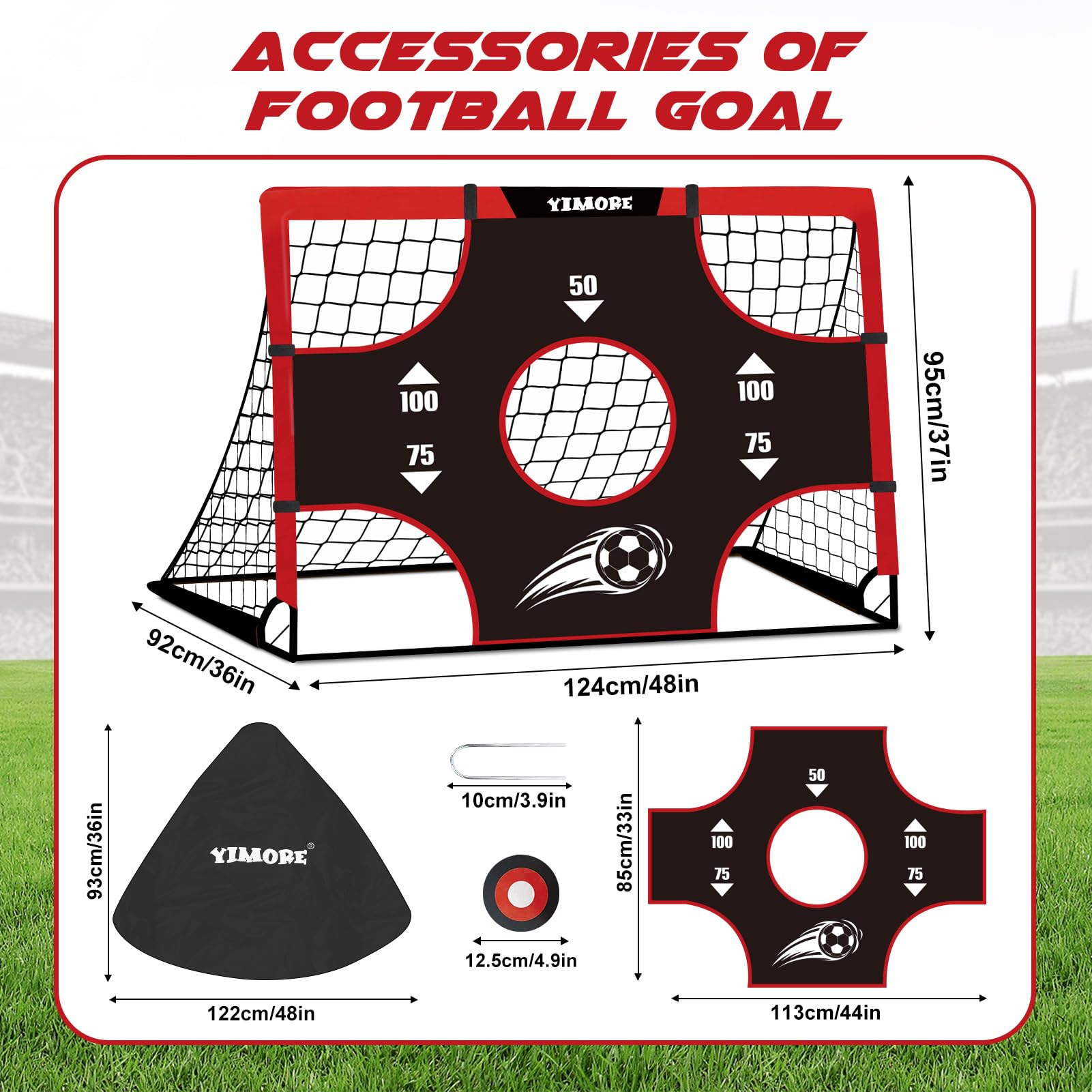 Yimore Porta Calcio Bambini, 3 In 1 Porte da Calcio per Bambini con Borsa a Mano, Porta da Calcio Pieghevole da Giardino 120 * 90 * 90 cm