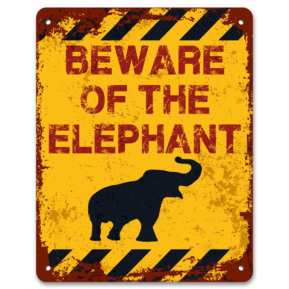 Print Crafted - Beware Of The Elephant | Vintage Metal Garden Warning Sign