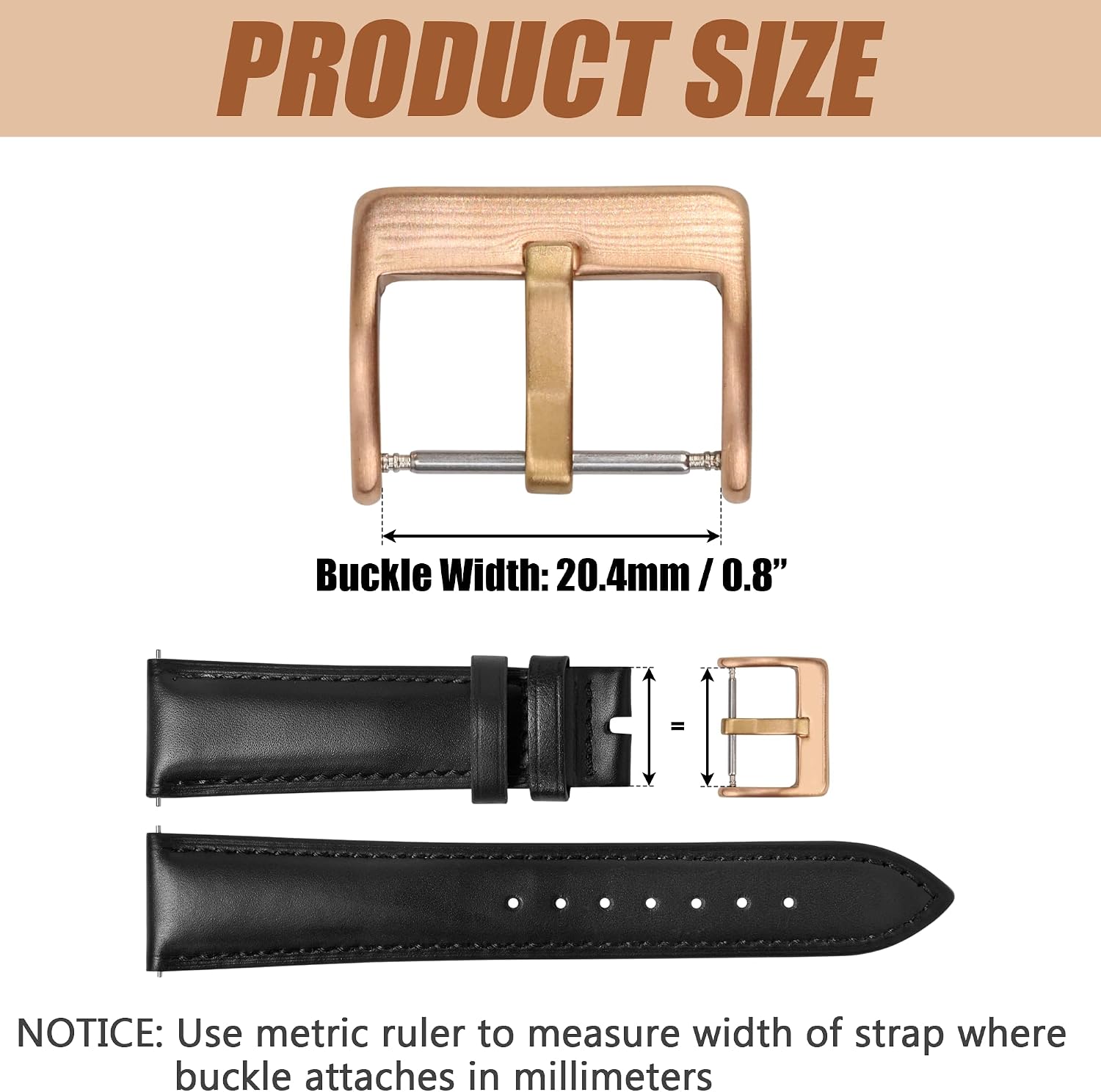 Bronze Watch Strap Buckle 20mm, Tongue Buckle with Spring Bars, Watch Bands Clasp Replacement Part for Smartwatch Straps 2.0