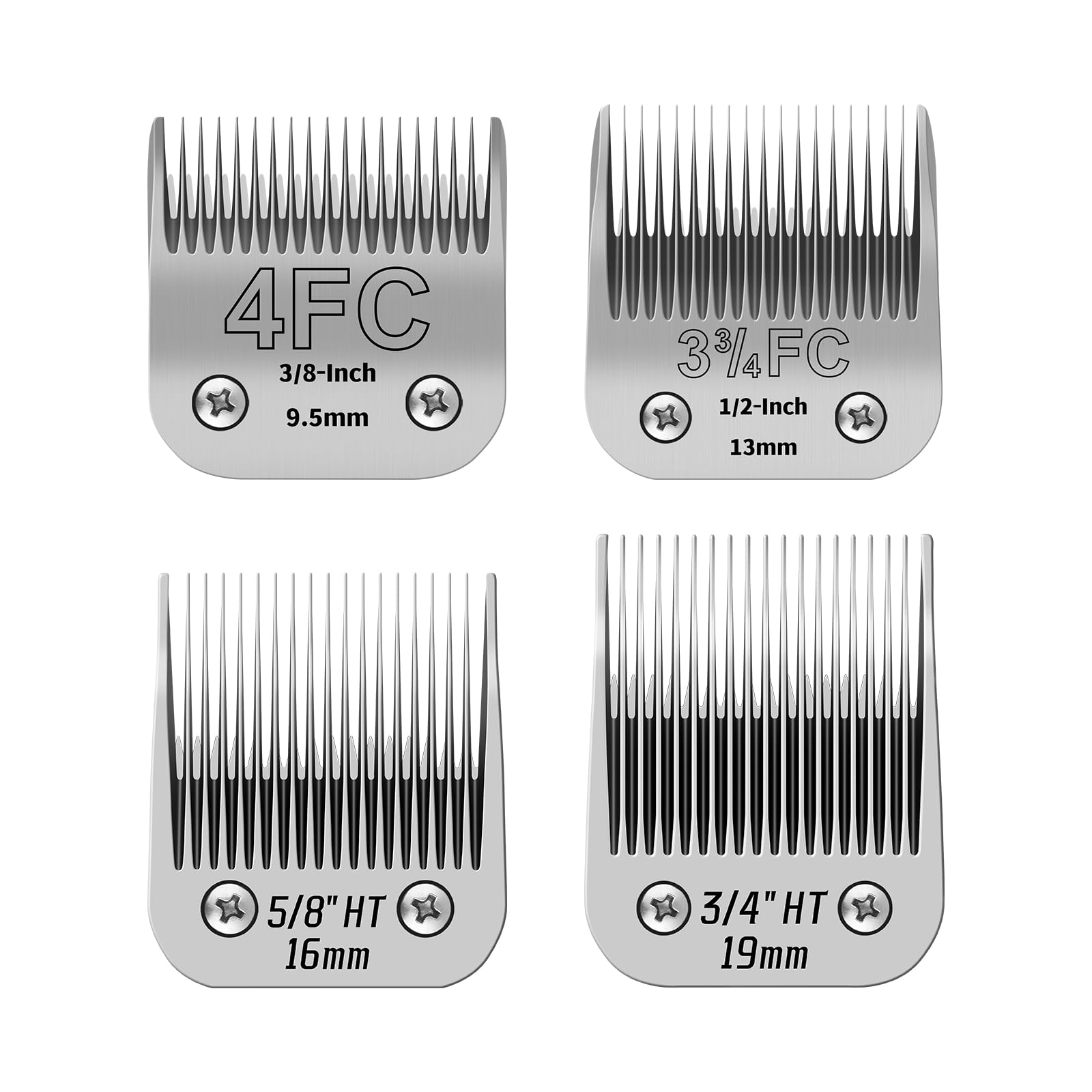 Pet Dog Grooming Detachable Ceramic Blades Kit,Compatible with Andis,Oster A5,Wahl KM10 Clippers,Cut Length 3/8"(9.5mm) to 3/4" (19mm), Large Size 4-Piece Set