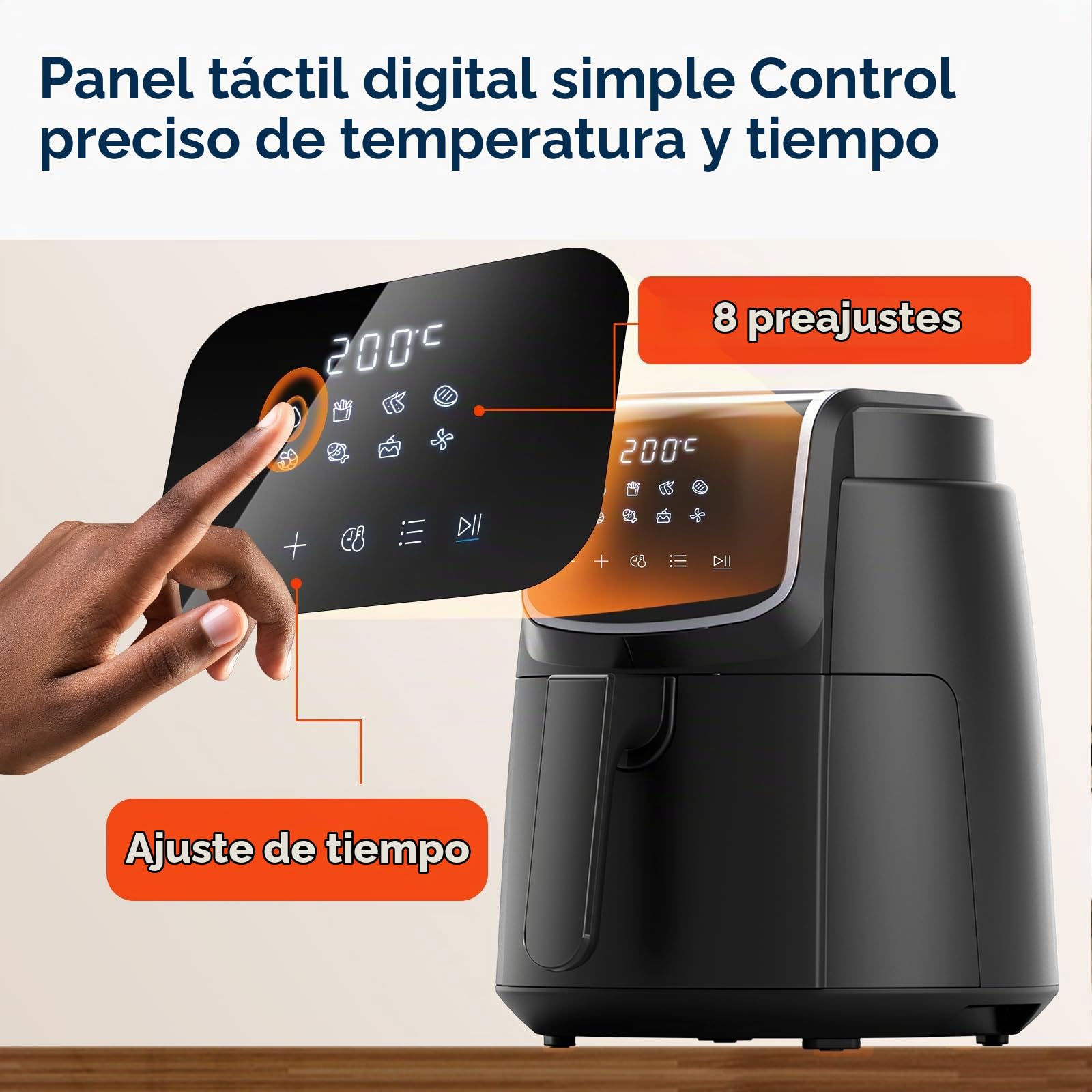 Freidora de aire caliente digital 1500W con 8 funciones preestablecidas, 3.5L, control de temperatura inteligente, negro