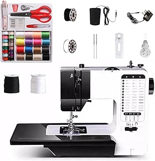 Nähmaschine mit Anschiebetisch, 38 Stichprogrammen Tragbare Elektrische Nähmaschine mit LED Licht & Fußpedal, Nähzubehör Set Mini Nähmaschine für KleidungKissenbezüge Bettlaken