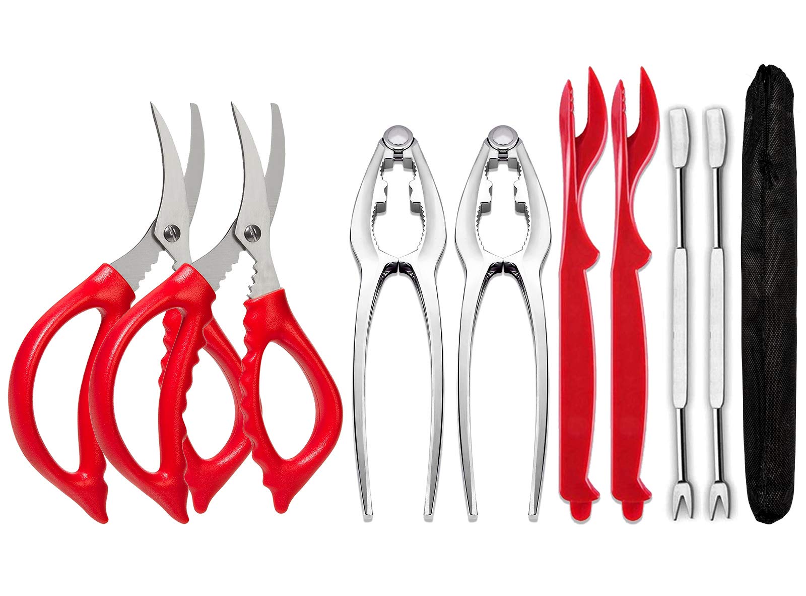 Lobster Crackers and Picks Set, 9-Piece Crab Leg Cracker Tools, Stainless Steel Seafood Crackers & Forks, Nut Cracker Set - Dishwasher Safe