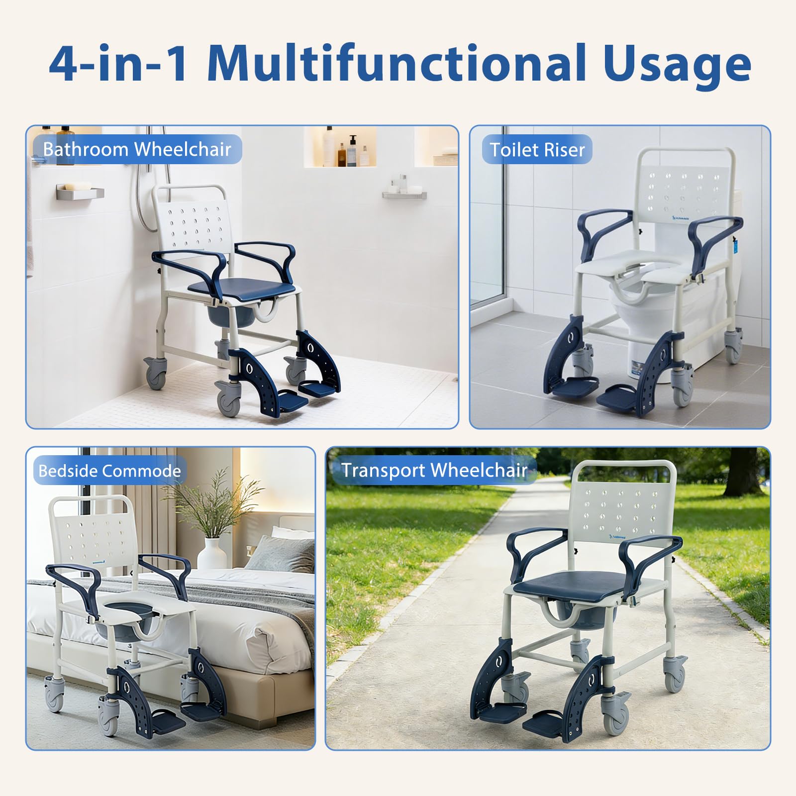 4-in-1 Rolling Shower Chair & Commode -4 4-in-1 Rolling Shower Chair & Commode -4