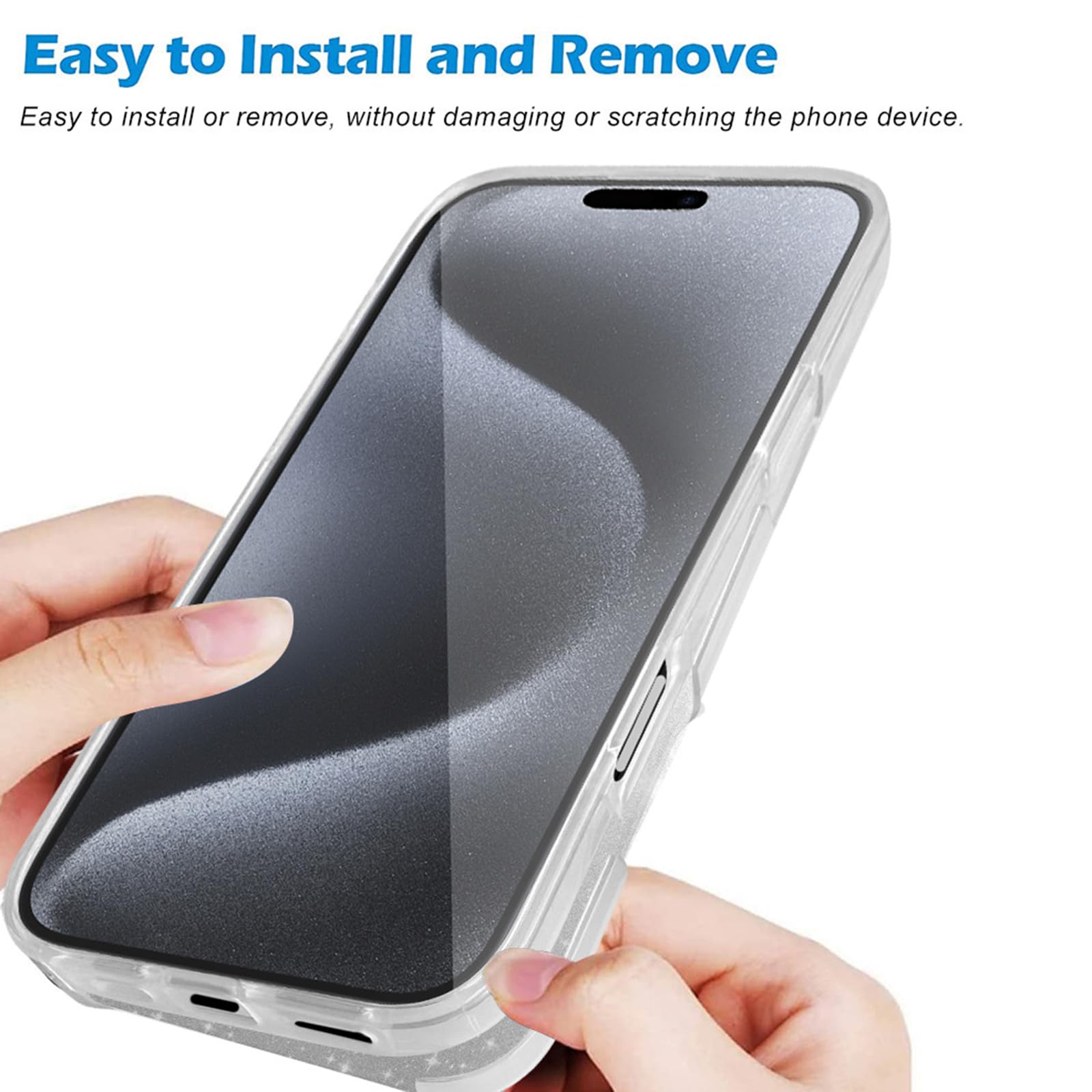 Magnetyczne etui do iPhone'a 16 Pro Max / 16 Pro/16 Plus/16, wbudowana osłona ekranu, brokatowe kryształowe, ochrona telefonu, kolor srebrny, rozmiar 16 Plus