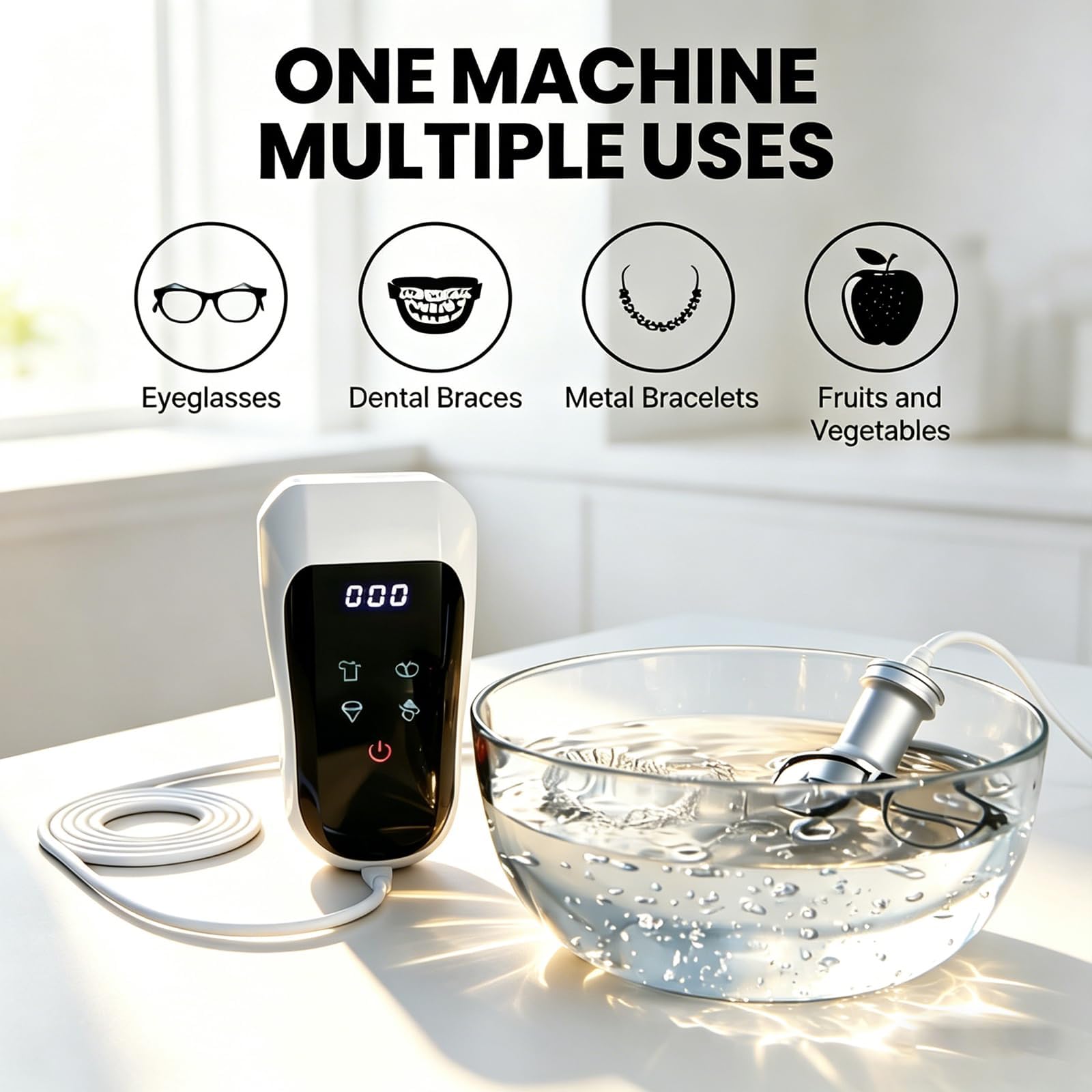 Limpiador Ultrasónico 70W, Dispositivo de Limpieza Ultrasónica Portátil 60kHz con Temporizador Automático - Limpieza Profunda para Joyas, Gafas, Frutas y Mariscos