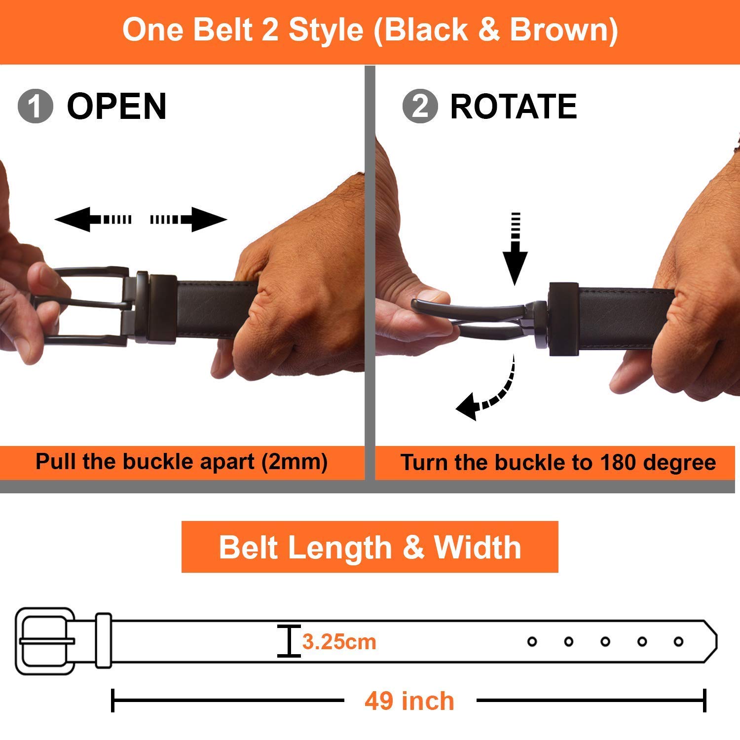 Krystle Prime Boy's Reversible Rotating Buckle Belt Black and Brown 3