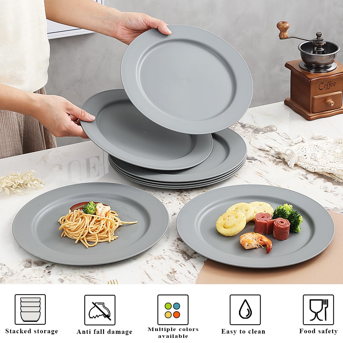 Berglander platos de plástico de 8 piezas 25cm, reutilizables planos platos para ensaladas, tazones para pasta, Fácil de llevar para el hogar, el jardín, el picnic, el camping, al aire libre