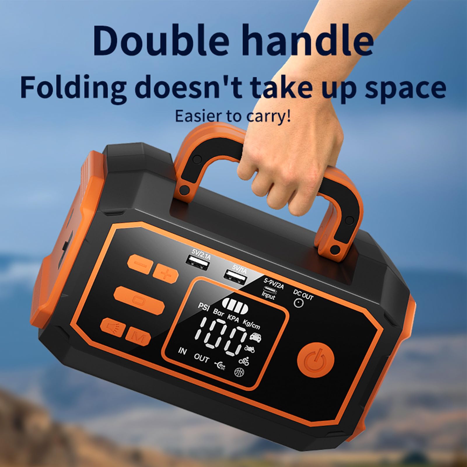 FTVOGUE Arrancador Portátil de BateríA, Compresor de Aire 10000 MAh 600 A Pico, for Arranque de Emergencia y Inflado (Orange)