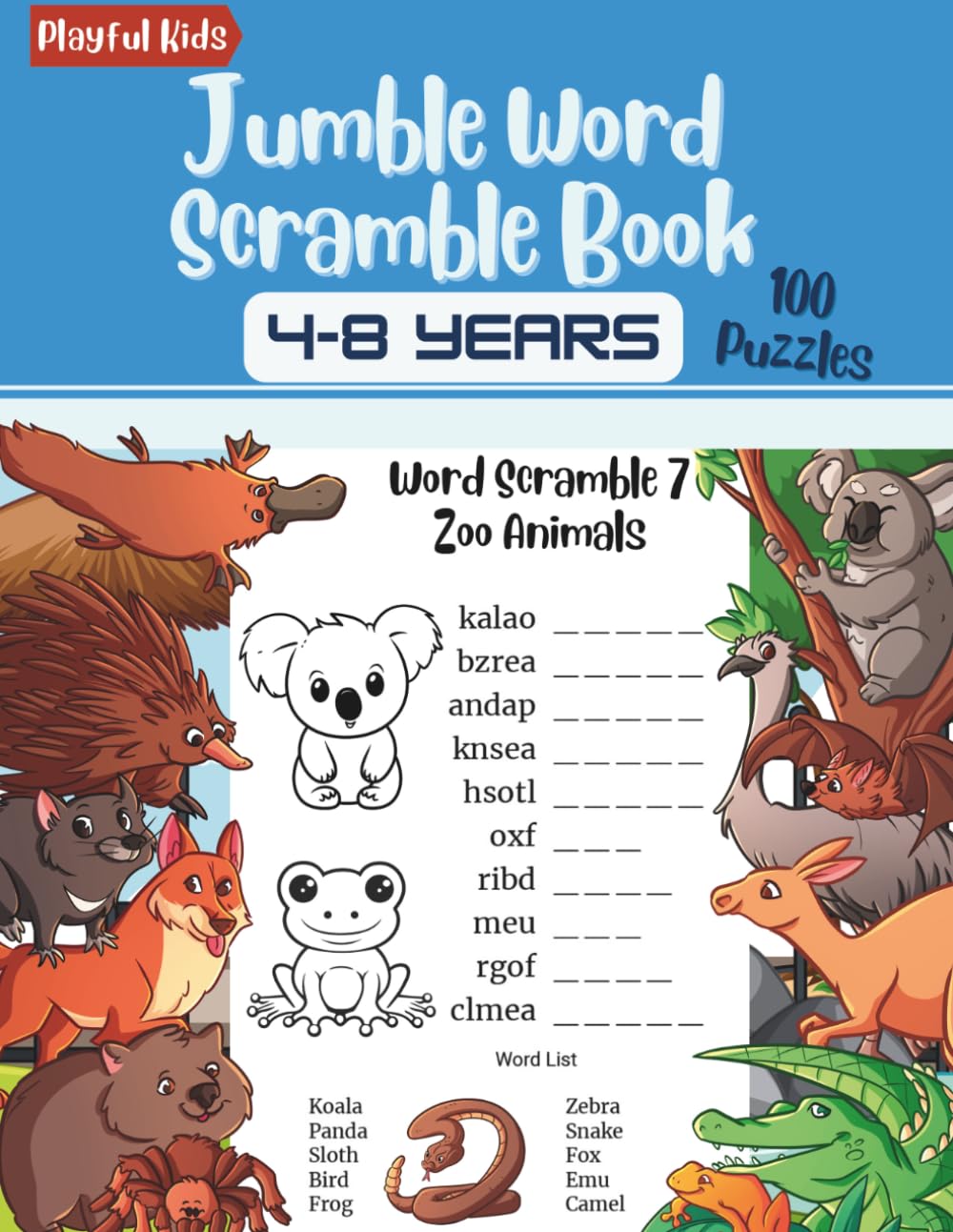 Jumble Word Scramble Book 4-8 Years: 100 Easy Puzzles with Coloring to Boost Spelling Skills for Early Learners (Playful Kids Fun and Educational Activity Book Series for Kids 4-8 Years)