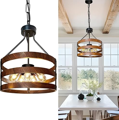 Lámpara de araña grande de 17.6 pulgadas, lámpara de 5 luces para comedor, iluminación de isla de cocina, luces colgantes rústicas ajustables para