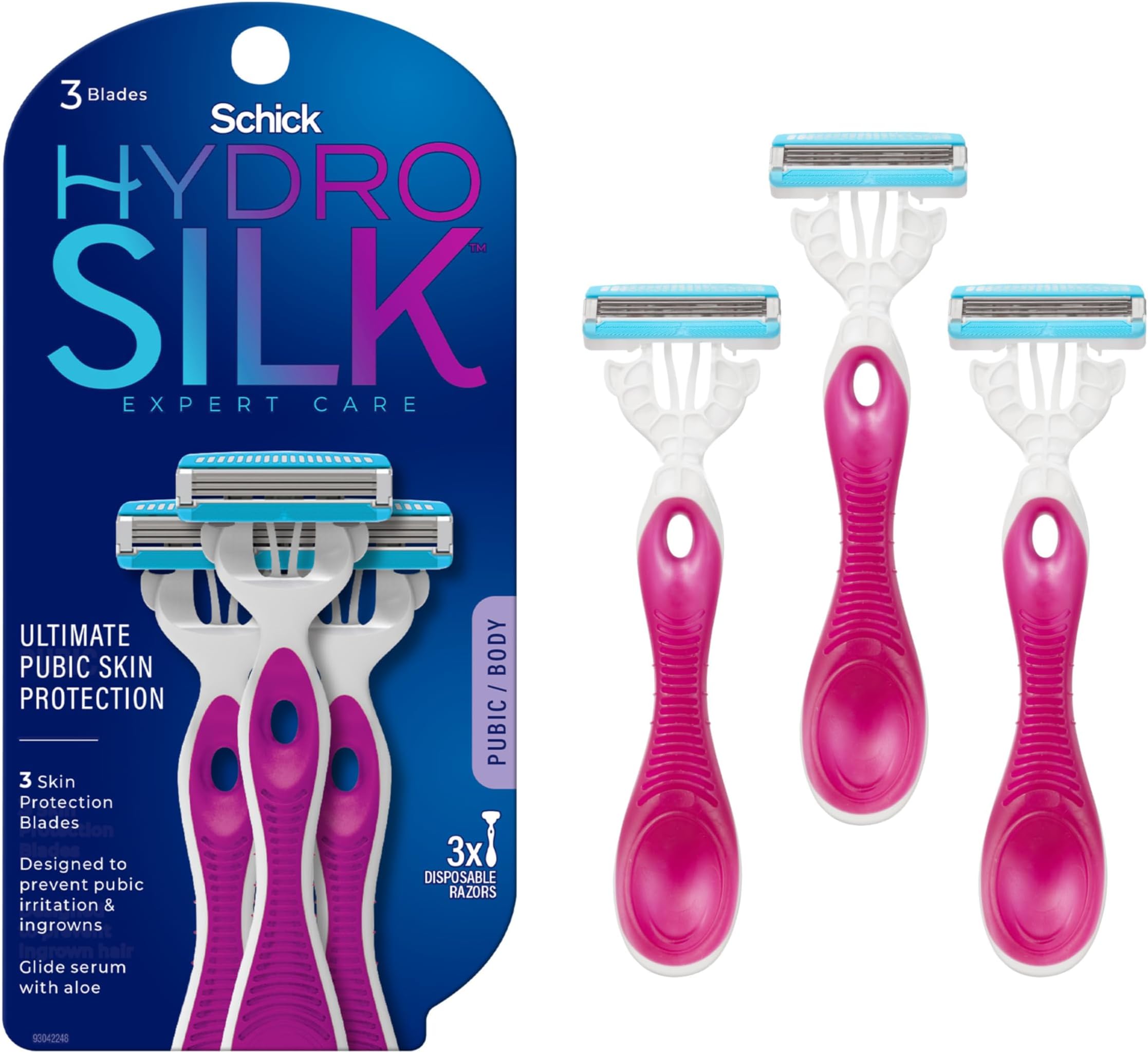 Schick Hydro Silk Ultimate Pubic Skin Protection, Disposable Razors for Women Sensitive Skin | Pubic Hair Razor for Women, Sensitive Skin Razor Bikini Shaver, Women’s Razors Bikini Line Razor, 3ct