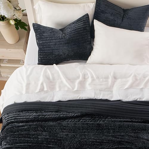 Miniatura 117 de EVERGRACE Velvet Quilt Set King Size, Luxurious Soft Striped Channel Bedding Set, Lightweight Velvet Comforter for All Season, Oversized Bedspread